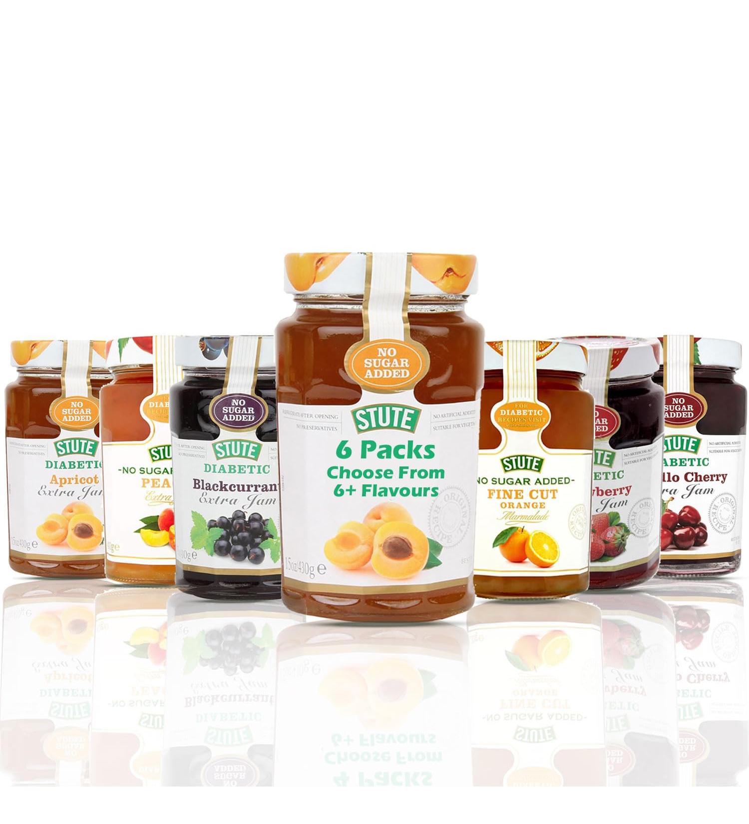 Stute Jam Selection - Handpick Your Favourite Flavours | Low Sugar High Taste | Apricot Blackcurrant Morello Cherry | Diabetic-Friendly Jams for Healthier Treat | 6 Pack - 430g Each - Buy Online on GoSupps.com