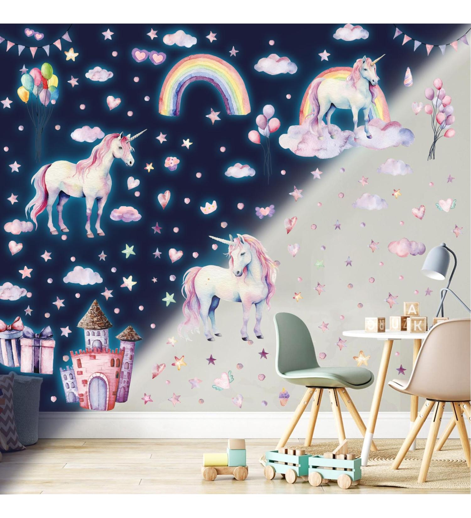 Glow in The Dark Unicorn Stars Wall Stickers for Girls Bedroom - Luminous Ceiling Decals for Kids Playroom and Nursery - Buy Online on GoSupps.com