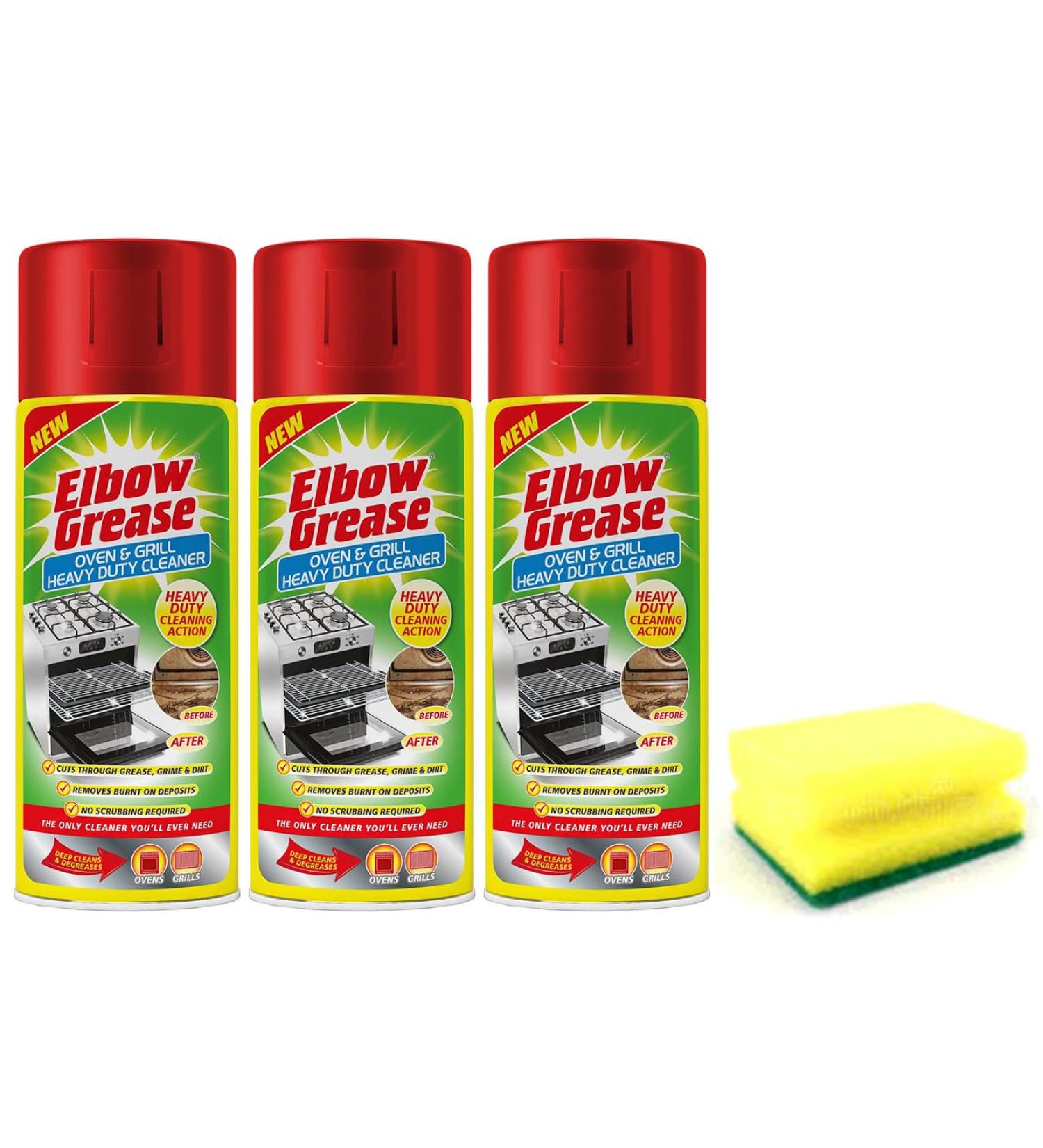 3X Elbow Grease Oven & Grill Heavy Duty Cleaner Spray (3X 400 ML)- Powerful Oven & Grill Deep Cleaner Degreaser Formula- with Degreaser Sponge (3X Elbow Grease Oven Cleaner Spray + Sponge) - Buy Online on GoSupps.com