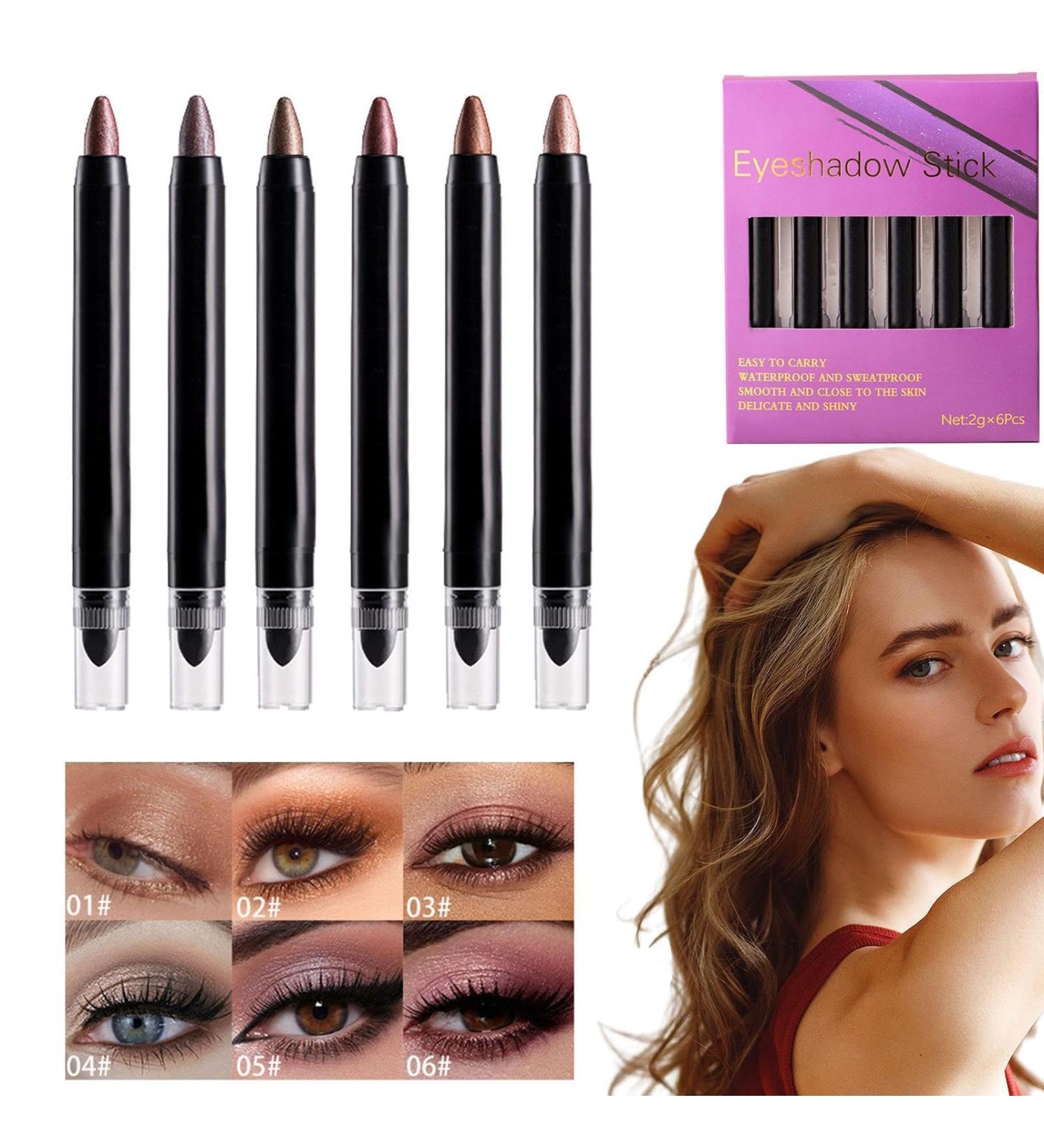 Stick Eyeshadow 6 Colours Waterproof Shimmer Eyeshadow Stick Colors Stick Eyeshadow Waterproof Shimmer Eyeshadow Stick Shimmer Smudge-proof Eyeshadow Stick Eye Brightener Pencil for Women - Buy Online on GoSupps.com