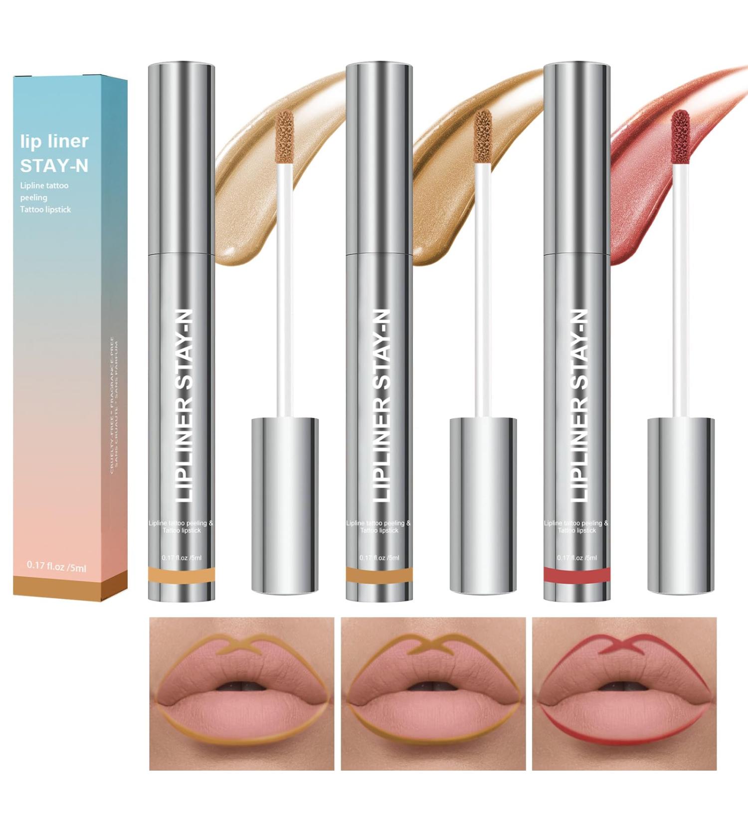 3 Pack Peel Off Lip Pencil - Long Lasting & Removable Lip Tattoo - Matte Brown - Light Brown/Dark Brown/Burgundy - Buy Online on GoSupps.com