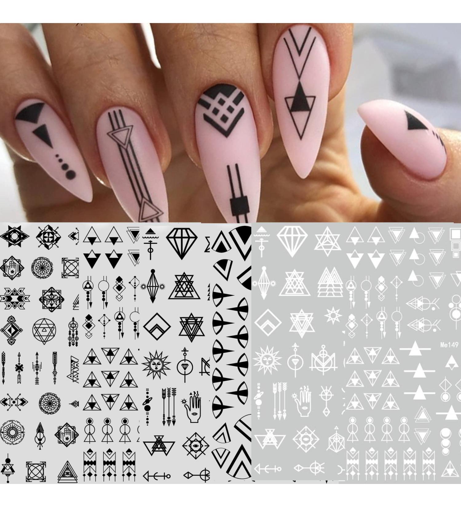 Geometric Nail Art Stickers Decals - 12 Sheets, Black White Triangle Design - Buy Online on GoSupps.com