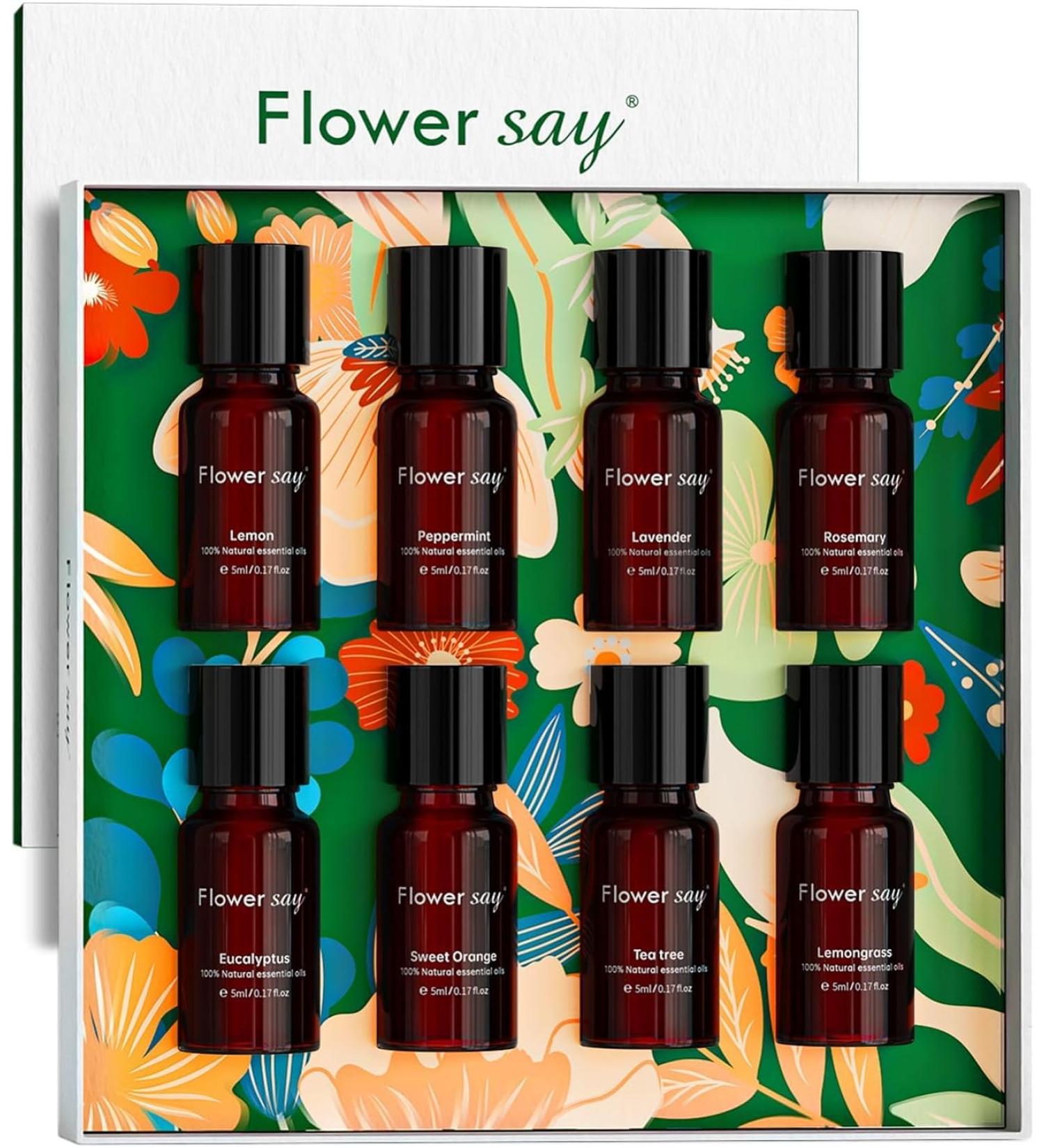 Flower Say Organic Essential Oils Set - 100% Pure Aromatherapy Gifts | 8x5ml (Peppermint Lavender Eucalyptus & More) - Ideal for Candle Making - Buy Online on GoSupps.com