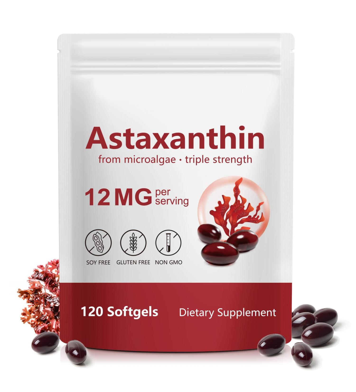 Nyloriaine Astaxanthin Supplements 120 Softgels Astaxanthin 12mg from Microalgae Antioxidant Support Daily Wellness Formula 4 Month Supply - Buy Online on GoSupps.com