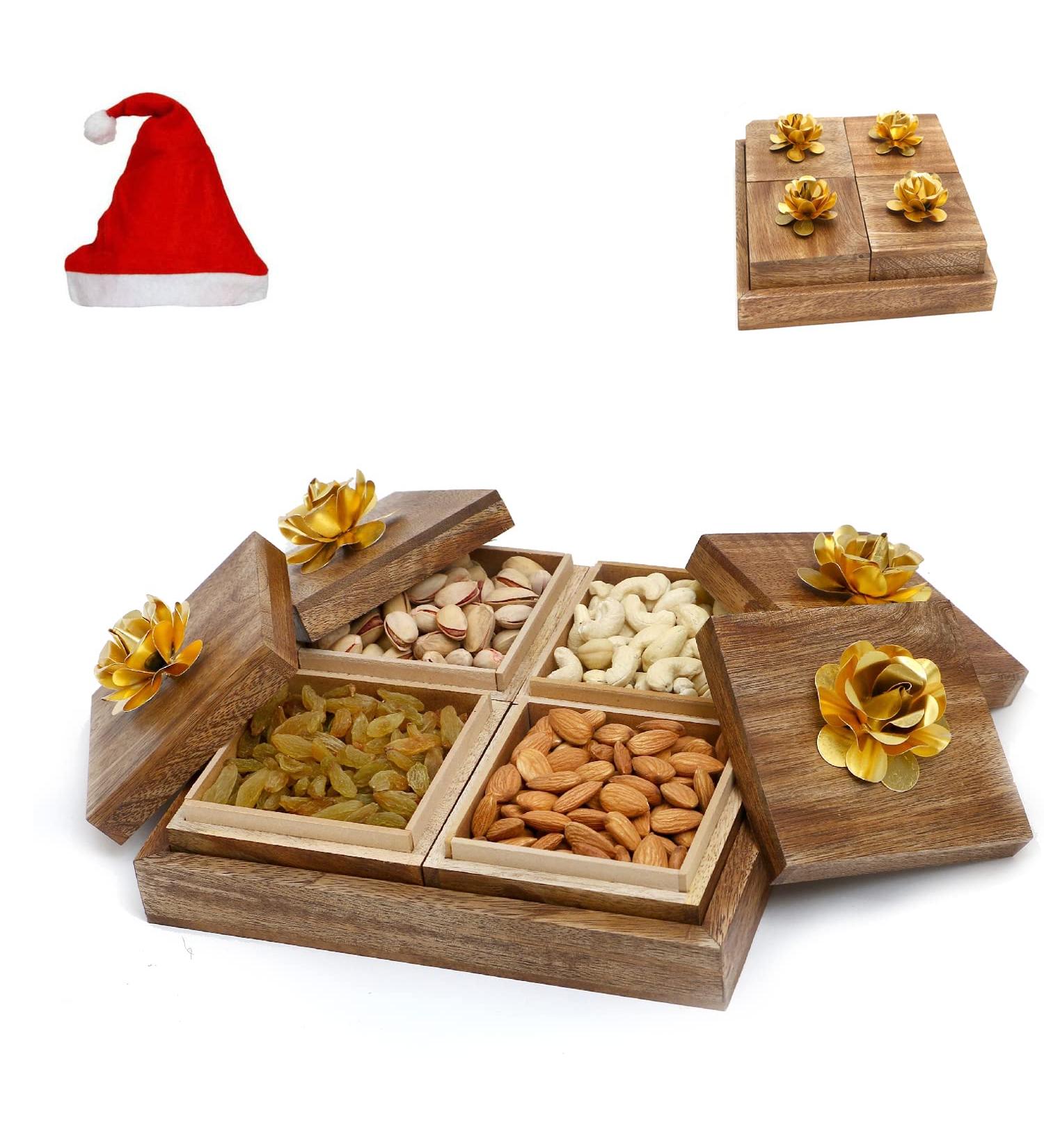 Jaiccha Ghasitaram Christmas Gifts Wooden 4 Dryfruits Box Wooden 4 Dryfruits Box Cap - Buy Online on GoSupps.com