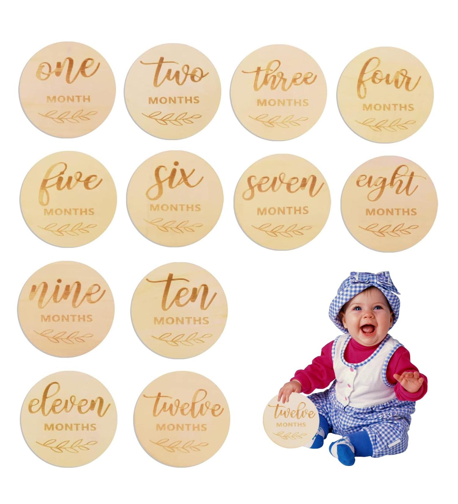 NPQ 12 Pcs Baby Monthly Milestone Cards - Wooden Baby Announcement Signs for New Parents | Baby First Year Growth Photo Props - Newborn Photography Gift Set - Buy Online on GoSupps.com