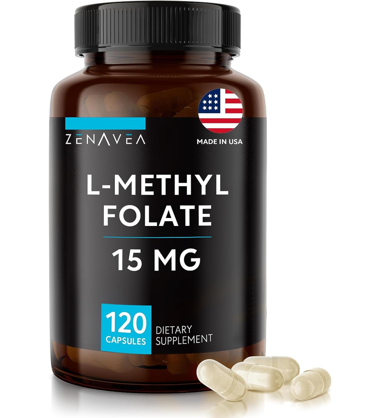 L-Methylfolate 15mg (120 Vegan Capsules) - High Absorption & Potency | Folic Acid Deficiency Support | Non-GMO & Gluten Free - Buy Online on GoSupps.com