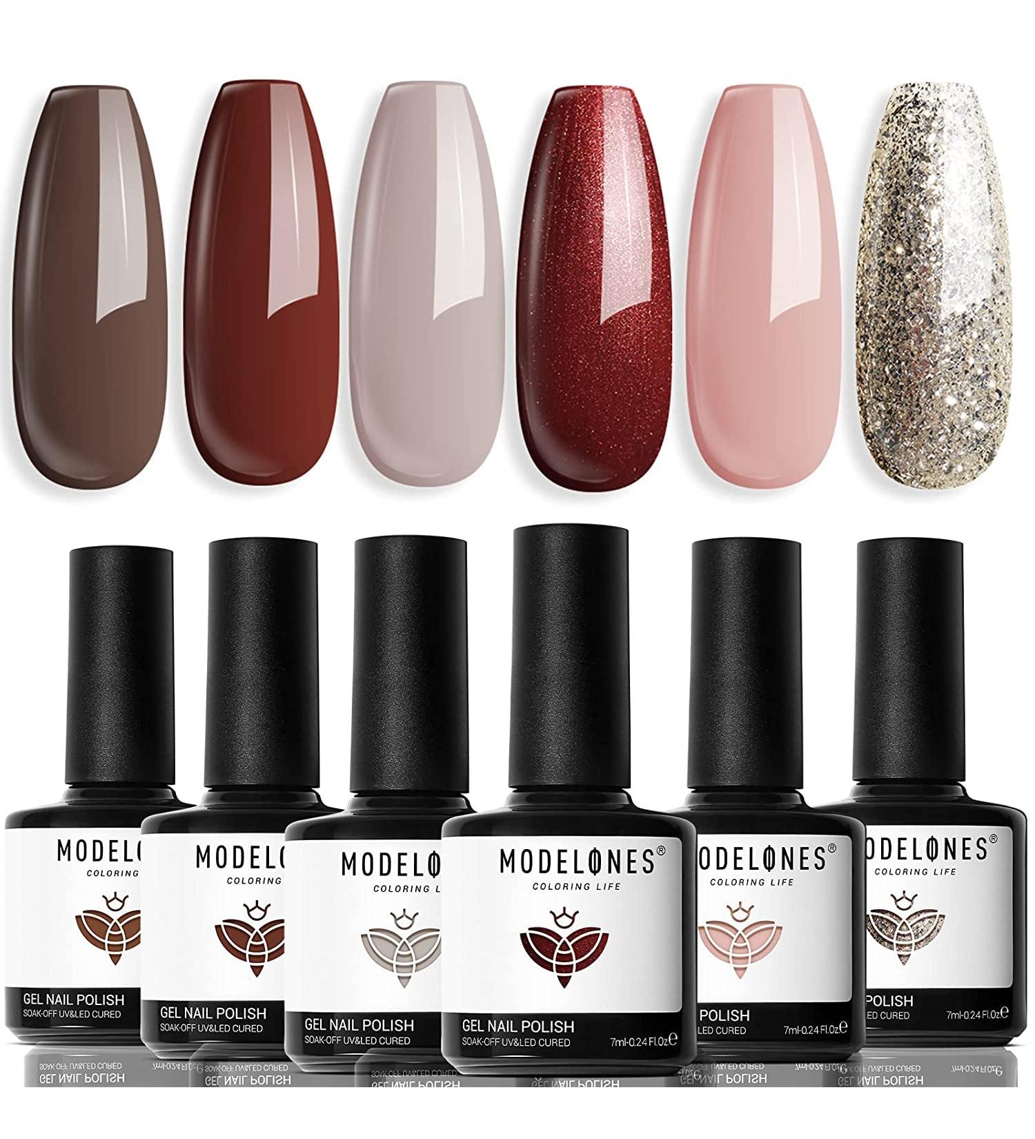 modelones Holiday Gel Nail Polish Set 6 Colors Brown Dark Red Gel Polish Kit Glitter Champagne Gold Nude Pink Grey Nail Polish Gel Soak OFF LED Manicure Nail Art DIY Home Salon Gift for Women live in luxury 1.25 ml (Pack of 6) - Buy Online on GoSupps.com