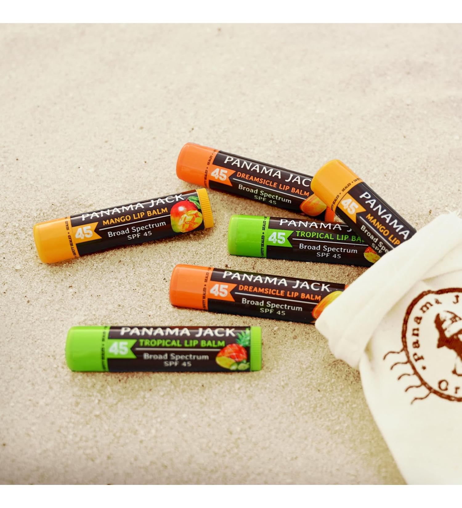 Panama Jack Tropical Flavors Pack - Travel Sunscreen Lip Balm Bulk SPF 45 Stick - 6 Pack Dreamsicle Mango & Tropical - Buy Online on GoSupps.com