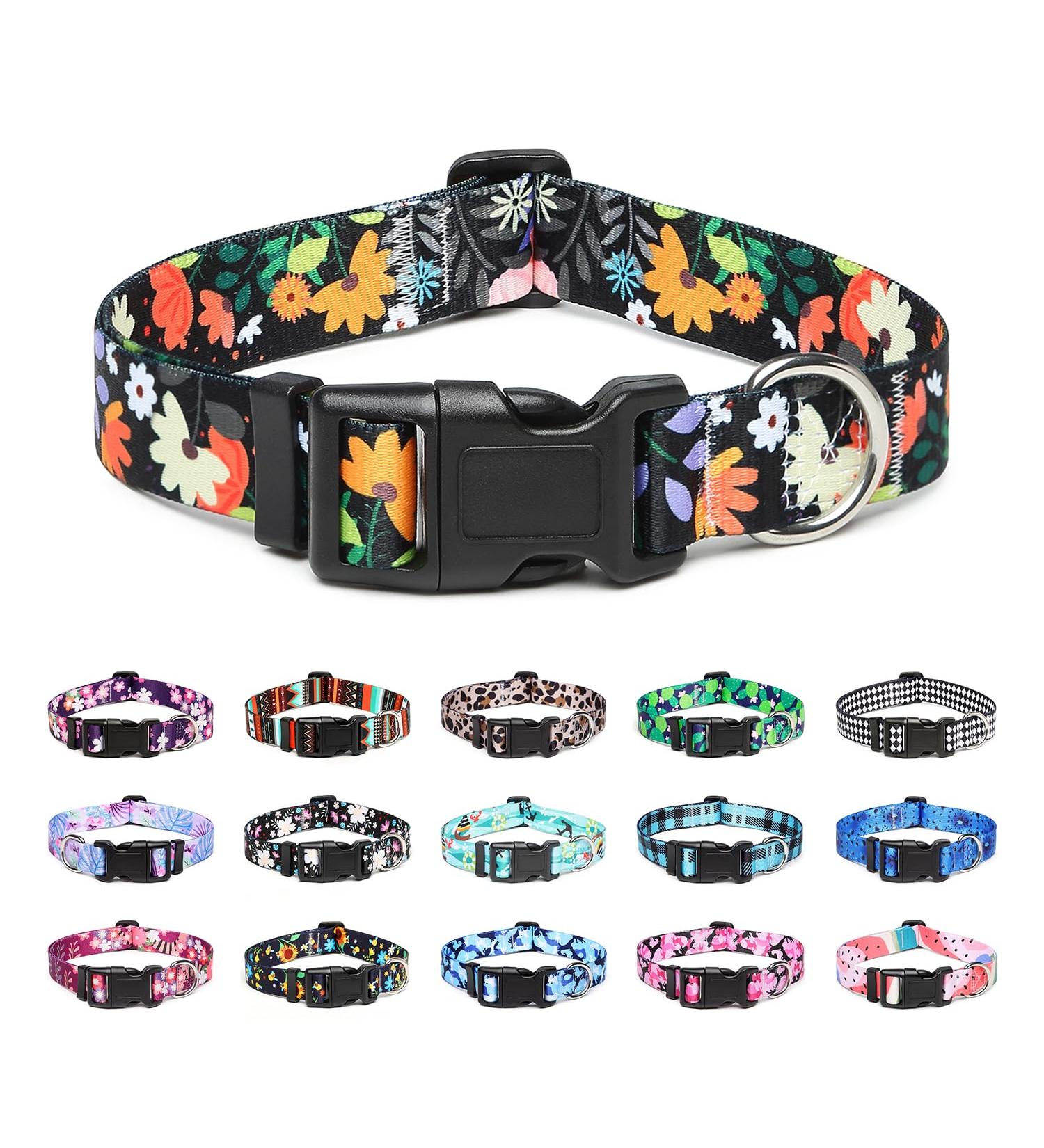 Mercano Adjustable Dog Collar - Soft Nylon Comfortable & Stylish Patterned Collar for Small to Medium Dogs & Puppies - Flower Orange - Buy Online on GoSupps.com