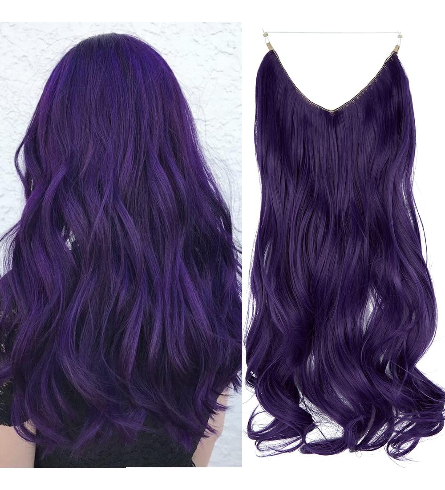 OMGREAT Halo Hair Extensions 20 Inch Curly Wavy Hidden Crown Secret Hairpiece - Deep Purple - Buy Online on GoSupps.com