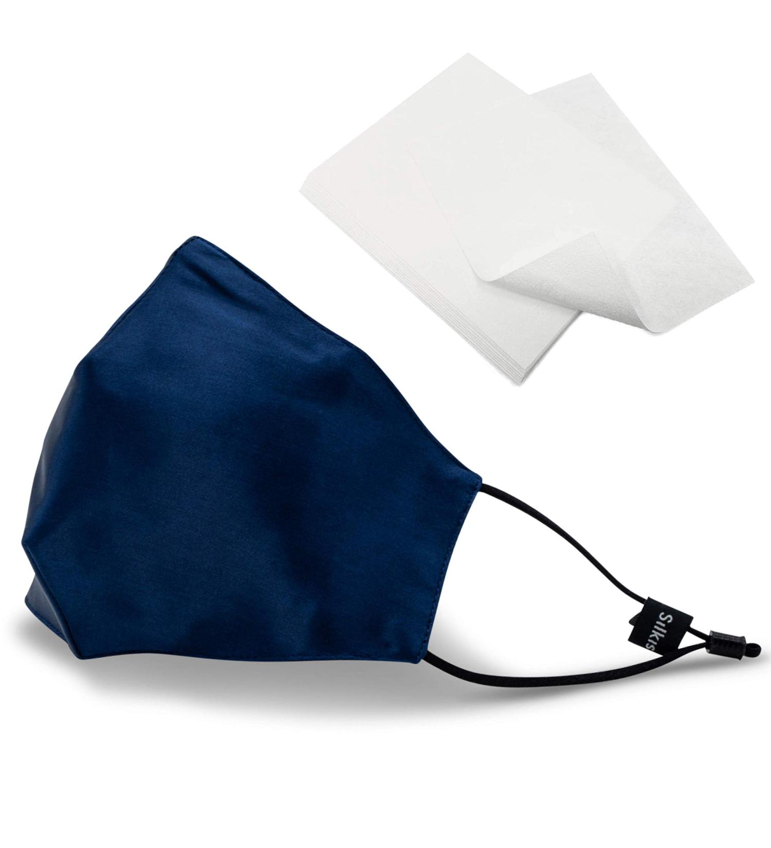 Silkist Unisex Mouth Protection Mask - 100% Silk 3-Layer Adjustable Reusable Breathable - Dark Blue - Buy Online on GoSupps.com