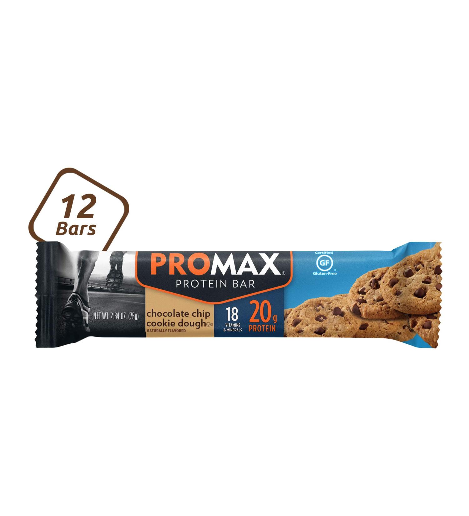 Promax Chocolate Chip Cookie Dough Protein Bars - Gluten Free, 12 Count - Buy Online on GoSupps.com