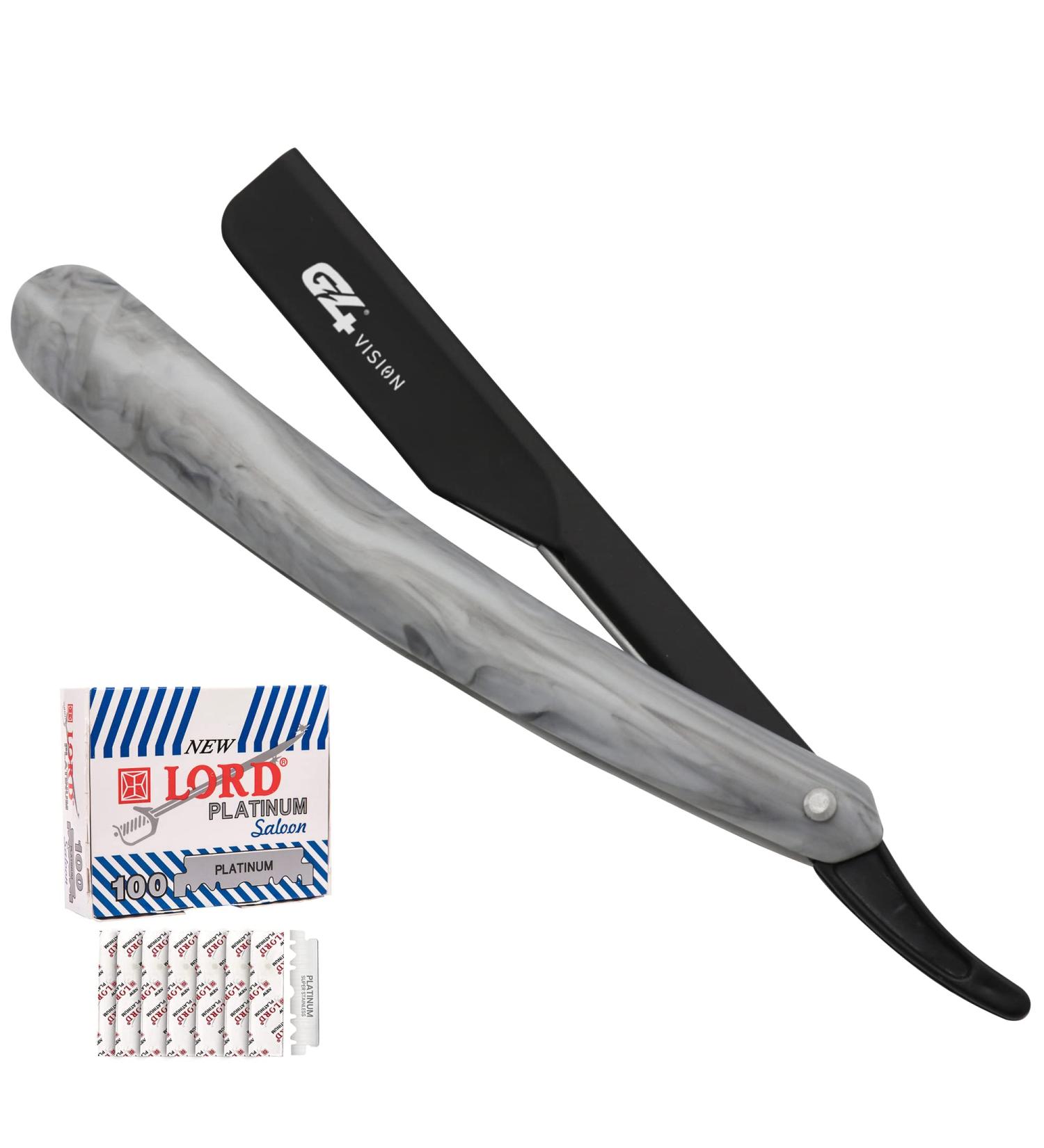 G4 Vision Straight Razor - Stainless Steel Cut Throat Razor with 100 Single Edge Blades for Men | Professional Barber Shaving Tool - Buy Online on GoSupps.com