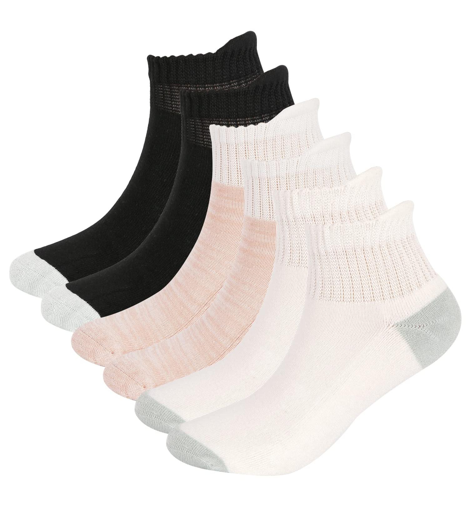 BampooPanPa 6 Pairs Bamboo Diabetic Ankle Socks for Women & Men 9-11 - Seamless Toe, Non-Binding Top, Cushioned Sole - 2 Black/2 White/2 Pink - Buy Online on GoSupps.com