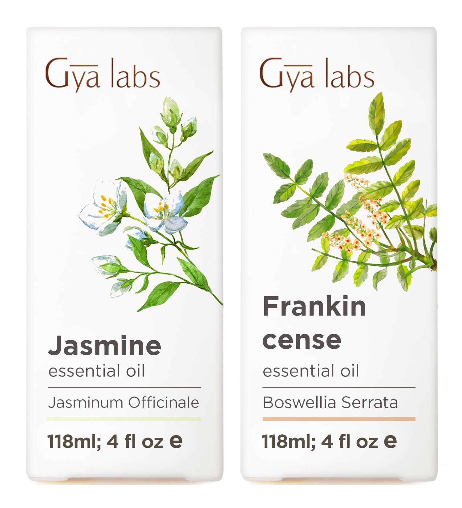 Jasmine Essential Oil for Diffuser (4 Fl Oz) & Frankincense Essential Oil (4 Fl Oz) - Aromatherapy Grade Essential Oils Set - Gya Labs - Buy Online on GoSupps.com