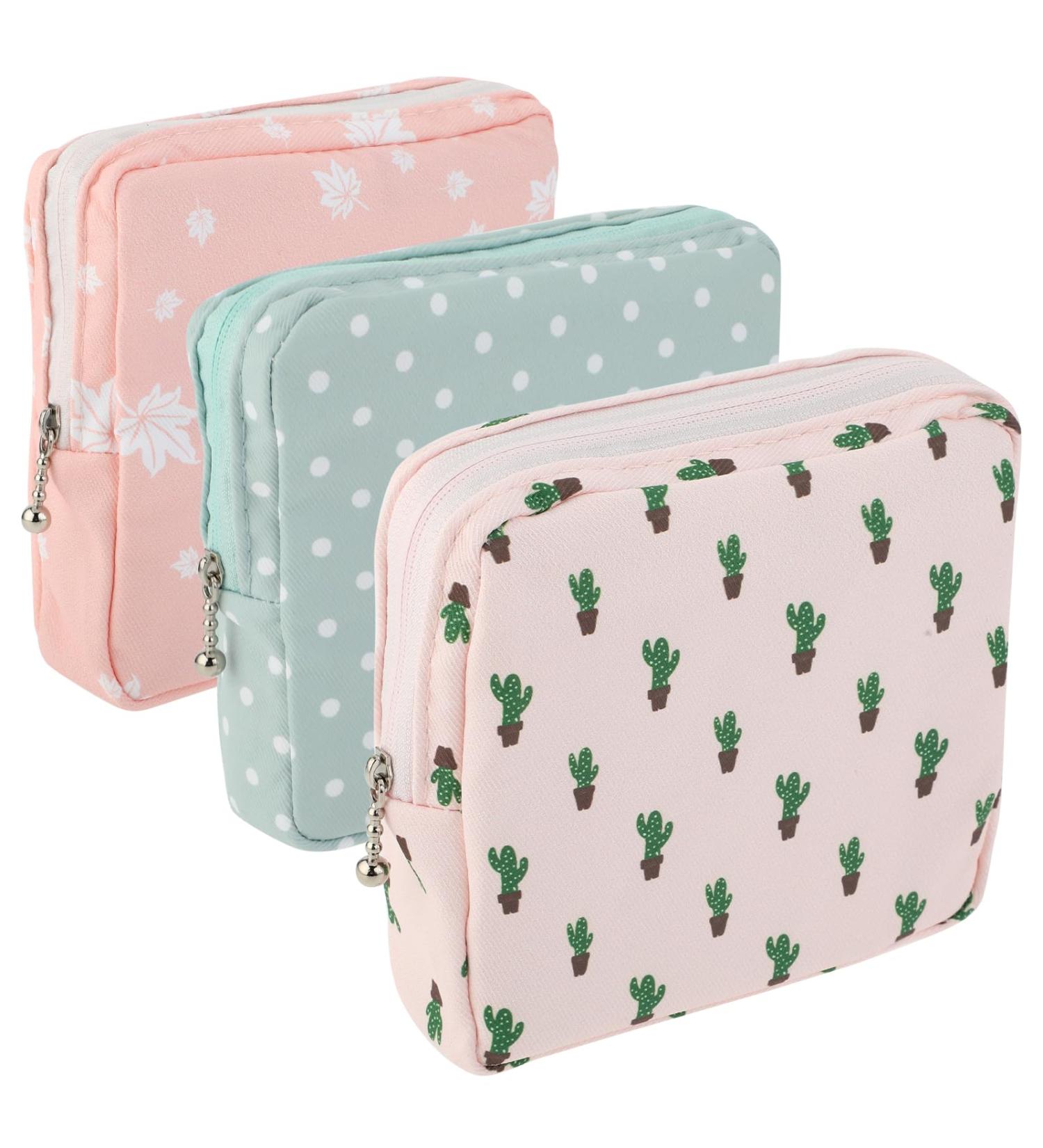 3Pcs Period Bag Sanitary Pad Storage Bag Samll Period Pouch for Purse Cute Menstrual Period Bag Tampon Pad Holder for Purse Tampon Organizer Pouch Feminine Care Period Bags for Teen Girls School Maple & Cactus & Polka Dots - Buy Online on GoSupps.com