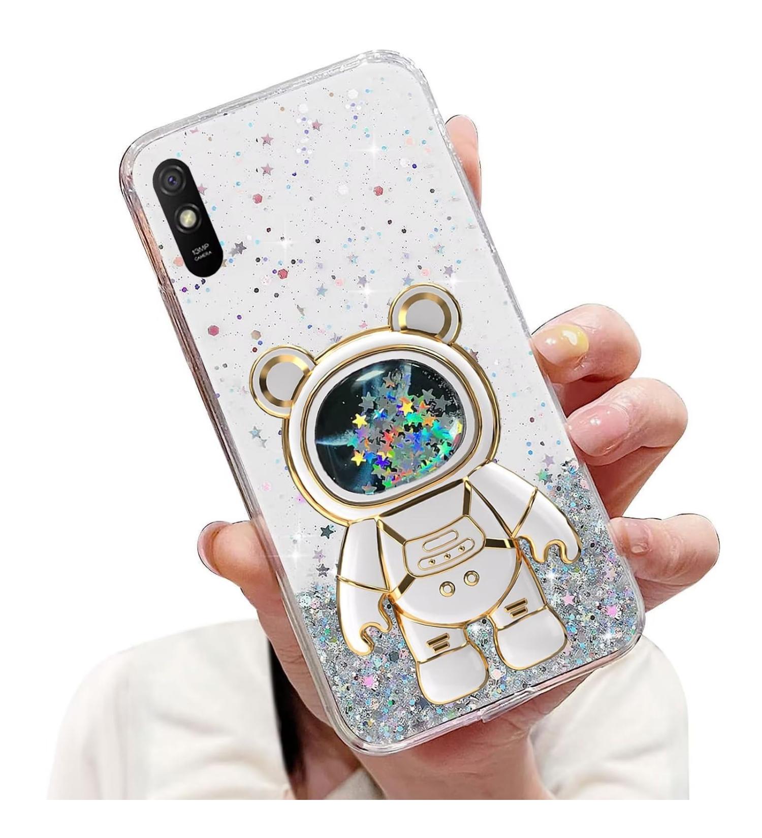 Buy Tivenfezk Nadoli Glitter Astronaut Stand Case for Xiaomi Redmi 9A - Soft Silicone Transparent Protective Cover - Buy Online on GoSupps.com