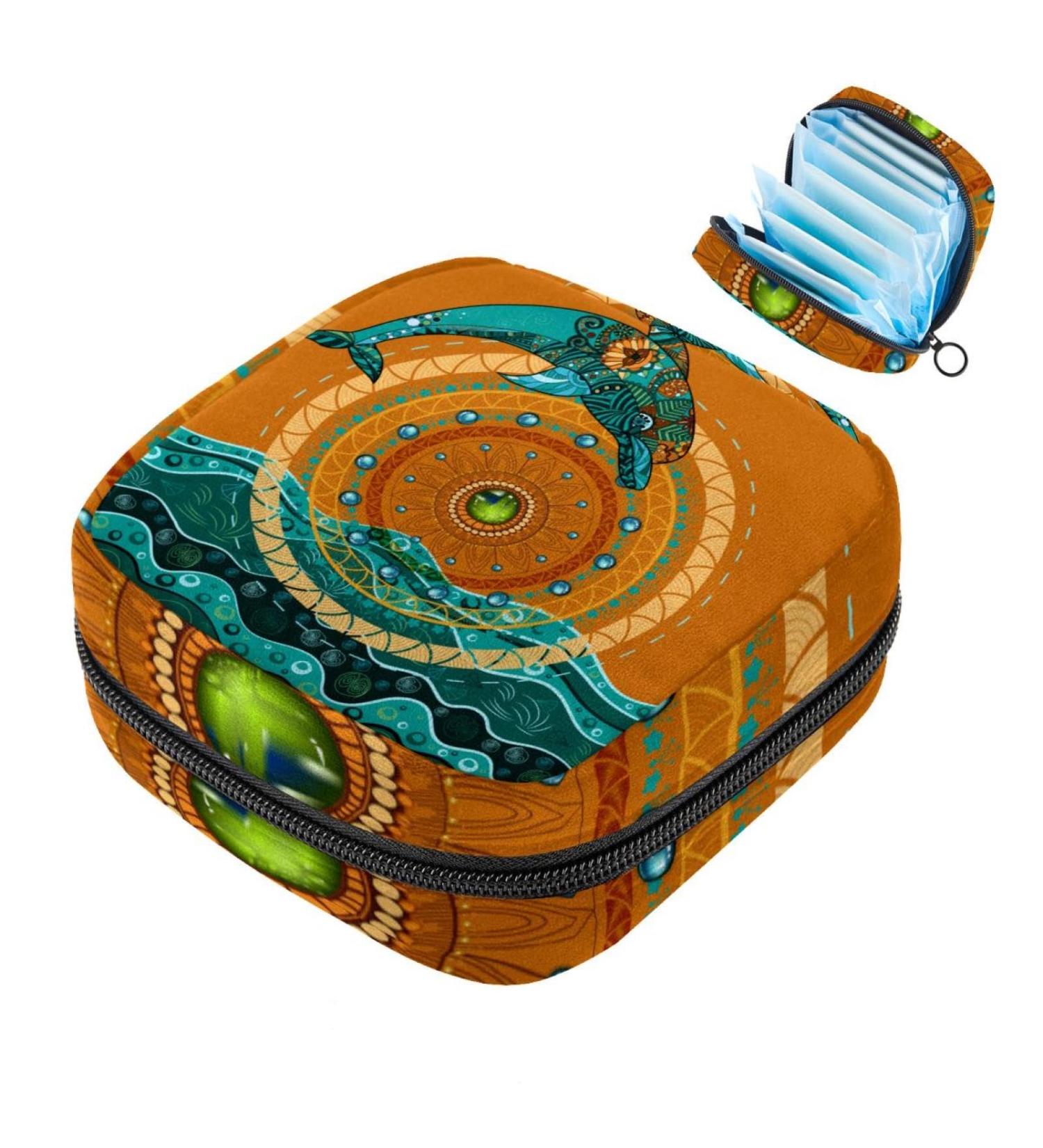 Portable Women's Menstrual Bags | Retro Ethnic Mandala Dolphin Design | Perfect for Pads & Cups - Ideal for Teen Girls - Buy Online on GoSupps.com