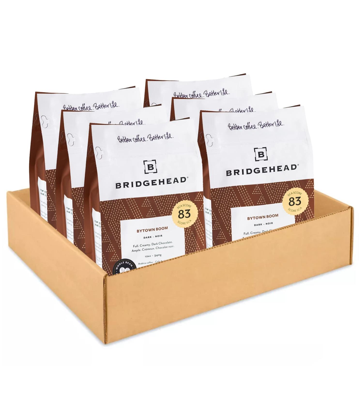 Bridgehead Coffee- Bytown Boom- 6 pack | Dark Roast Coffee | Whole Bean Coffee | 340 g - 12 oz each pack| Organic | Fairtrade | Sustainable | proudly Canadian Bytown Boom 2.04 kg (Pack of 1) - Buy Online on GoSupps.com