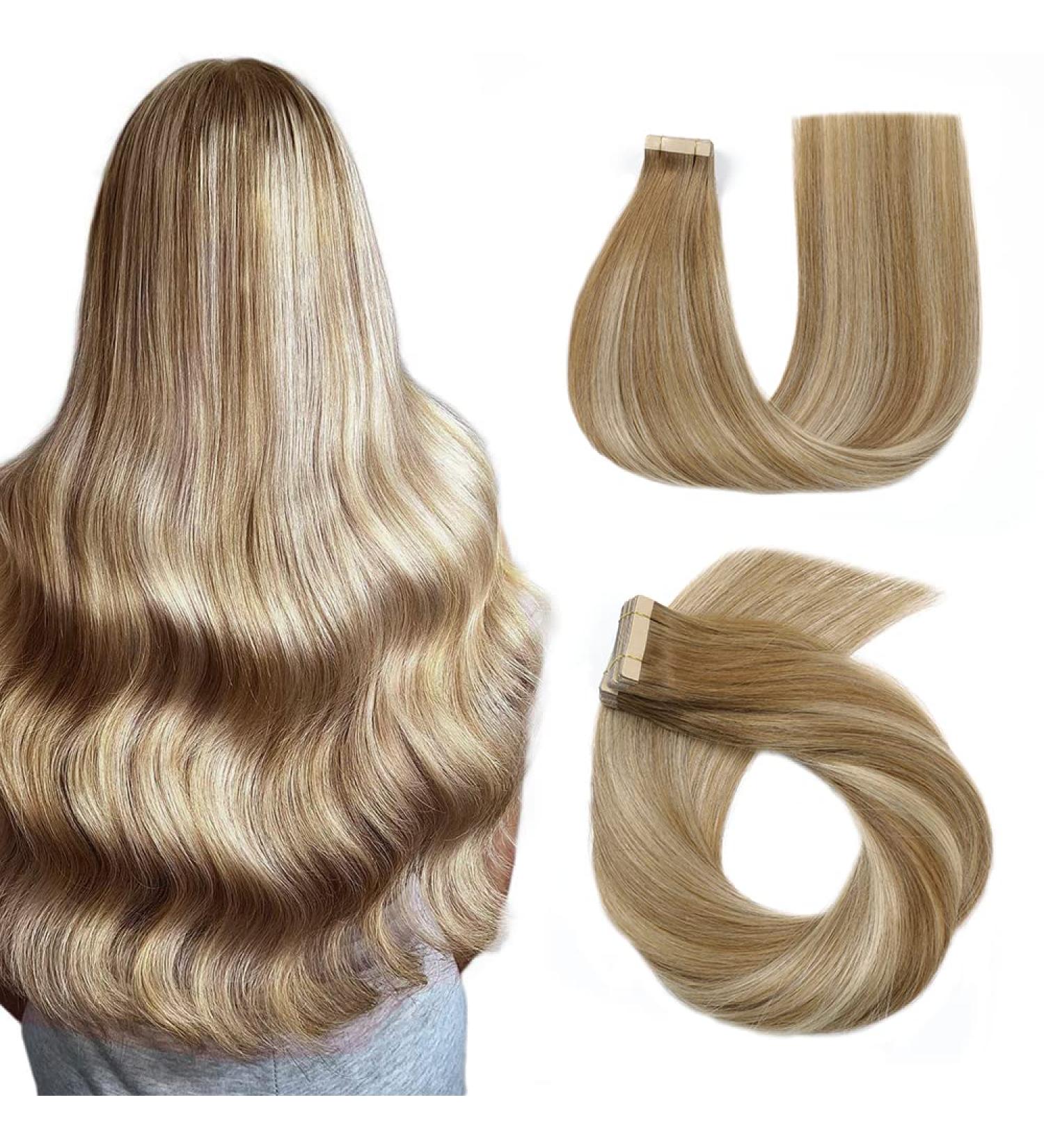 Hotlulana 24-Inch Balayage Tape In Extensions - Real Hair #10/10/22 Light Brown & Gold Blonde - 20 Pieces 50g Skin Weft - Buy Online on GoSupps.com