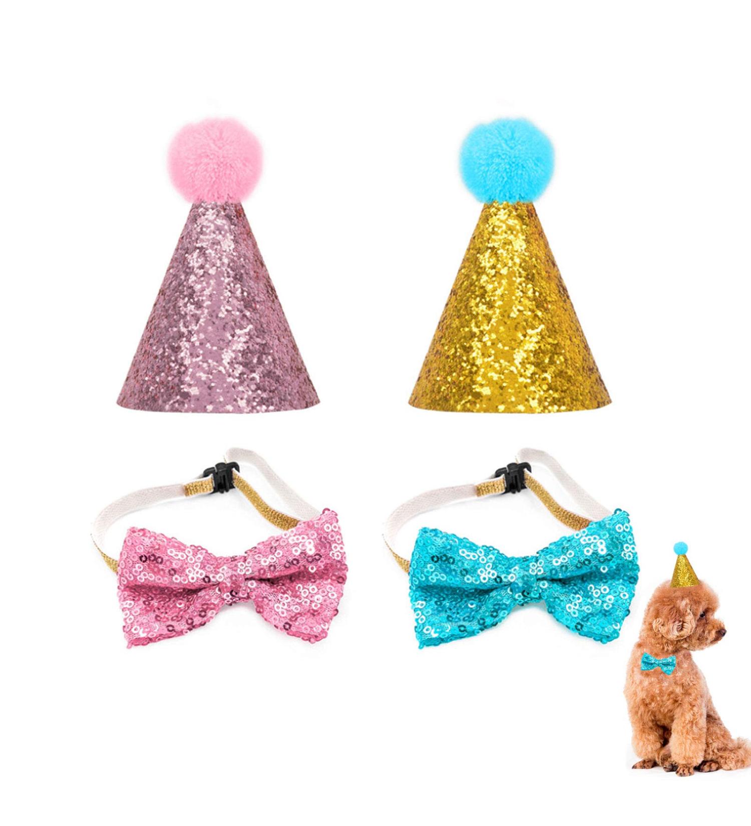Buy Dog Birthday Hat Set - Sequin Accessories for Pet Parties | Blue & Pink 2 Pieces - Buy Online on GoSupps.com