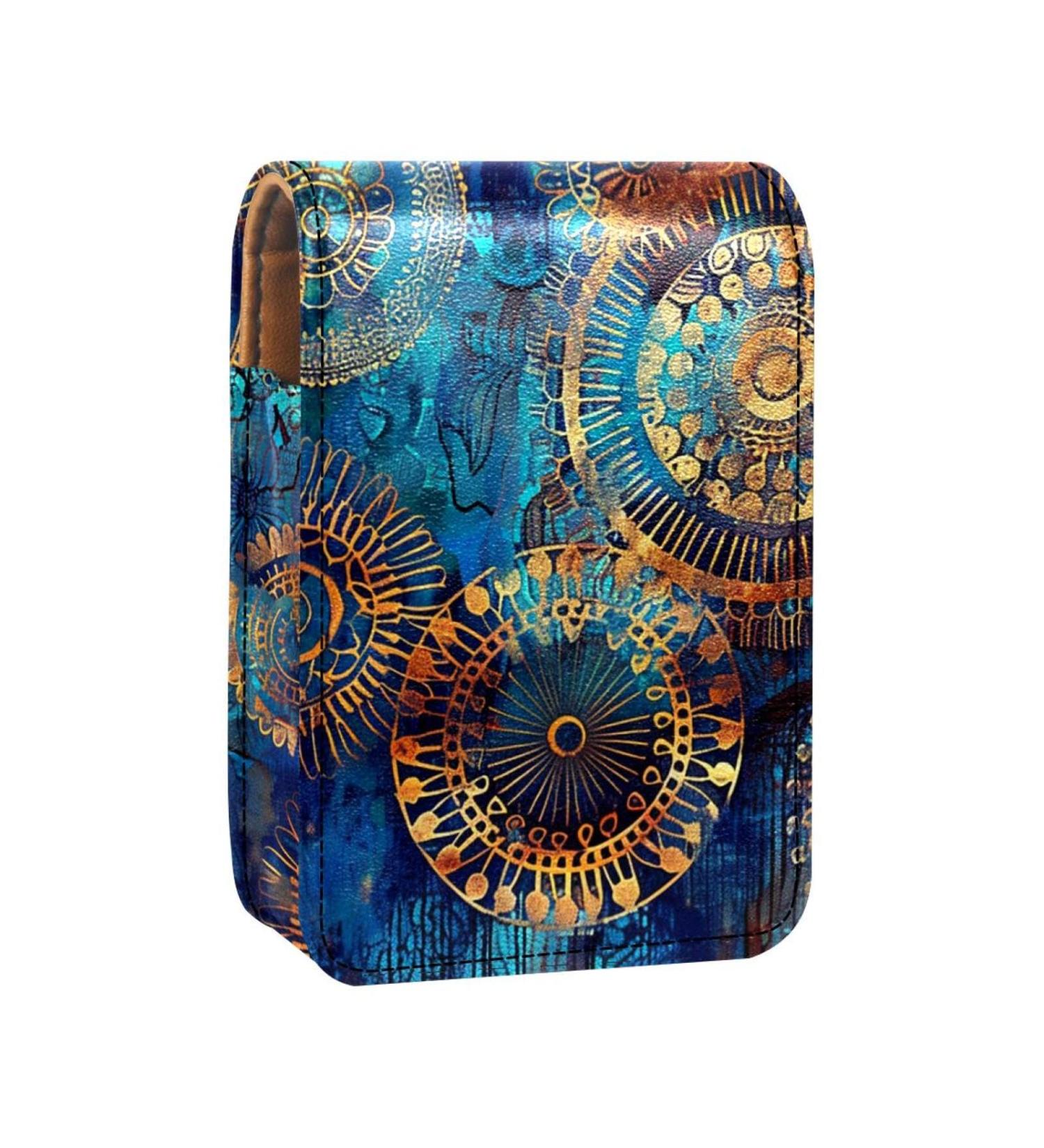 Buy Vintage Mandala Flower Lipstick Case | Leather Lip Gloss Organizer with Mirror | Mini Lipstick Holder Bag for Travel - International Shipping - Buy Online on GoSupps.com