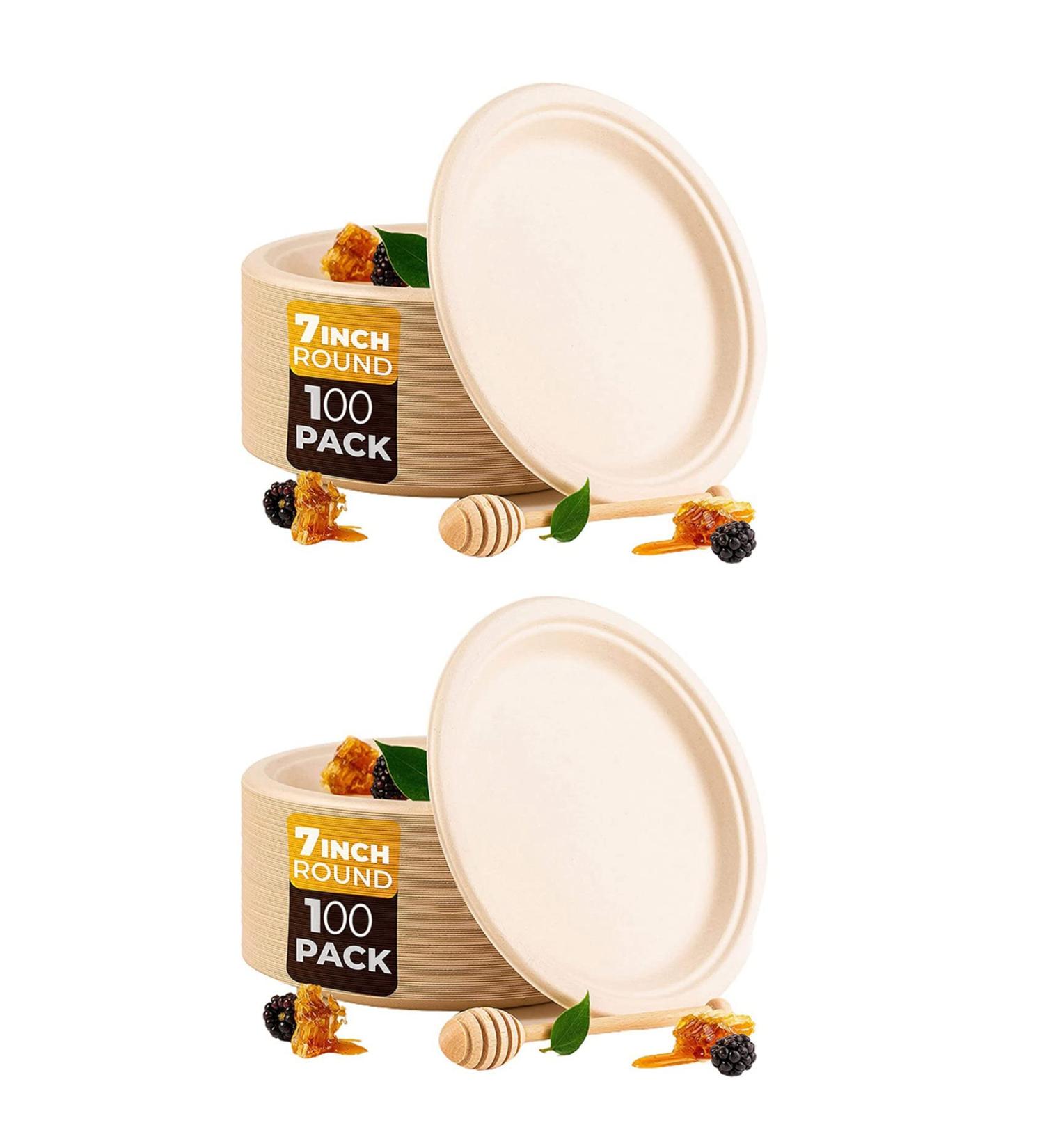 Clisted 200 Pack 7in Compostable Disposable Round Bagasse Paper Plates Biodegradable Sugarcane Fibre - Buy Online on GoSupps.com