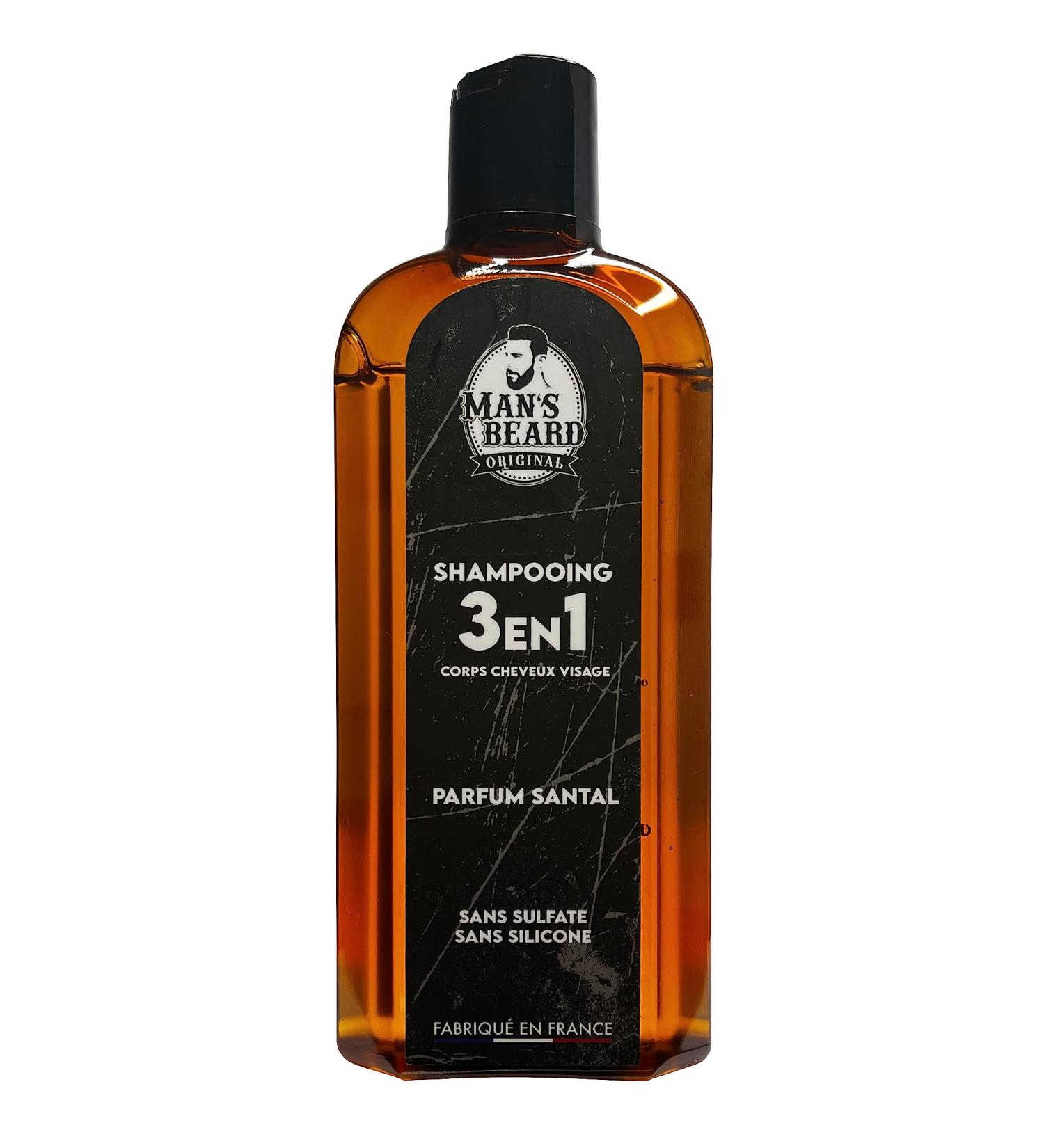man's beard - 3 in 1 Shampoo - Face Hair Body - Sandalwood Scent - 100% Made in France - Ingredients of Natural Origin - Capacity 250 ml