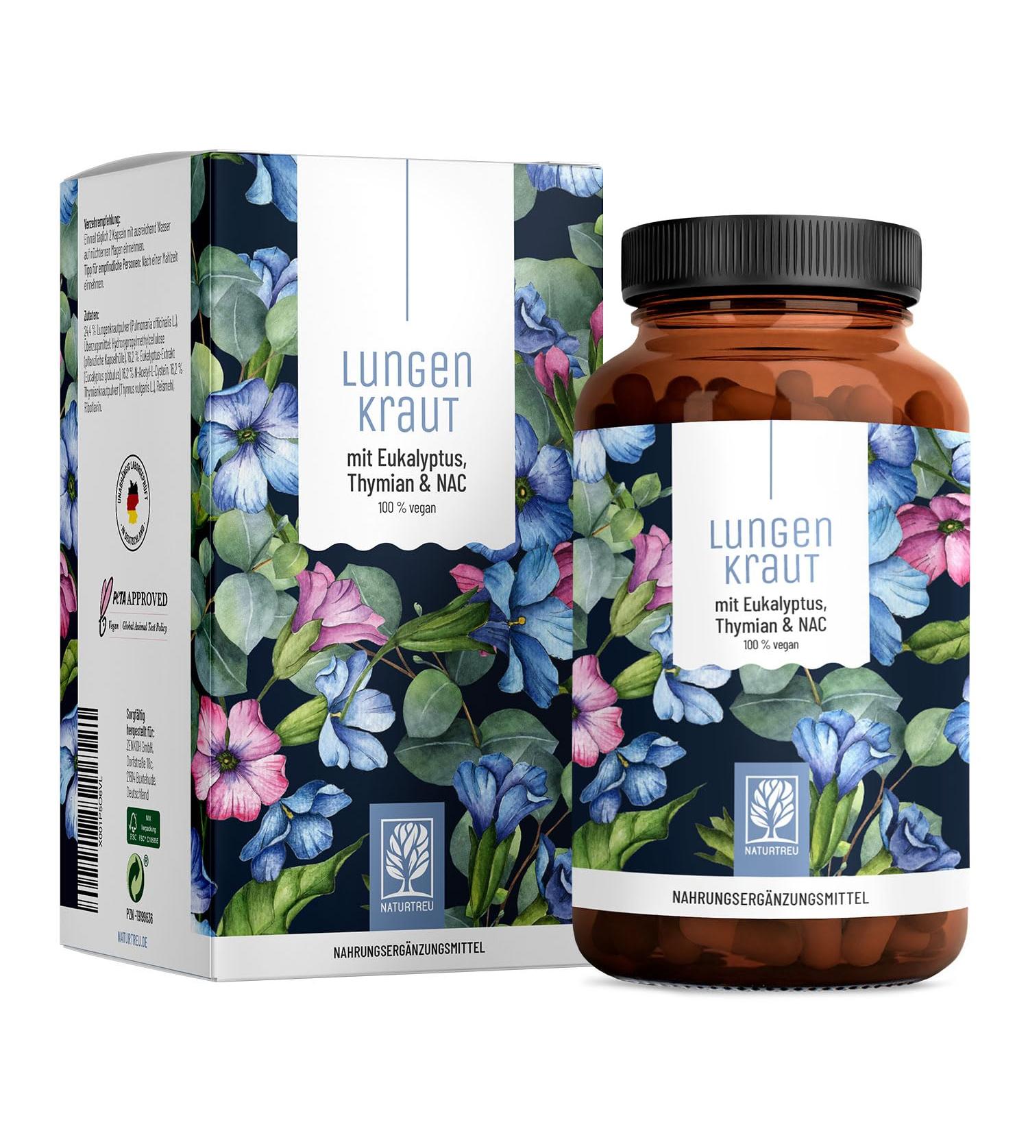 Lung Herb Capsules - 120 Vegan Pills for Respiratory Health | 300mg Daily Dose with Thyme Eucalyptus NAC & Vitamin B2 | Pure & Additive-Free - Buy Online on GoSupps.com