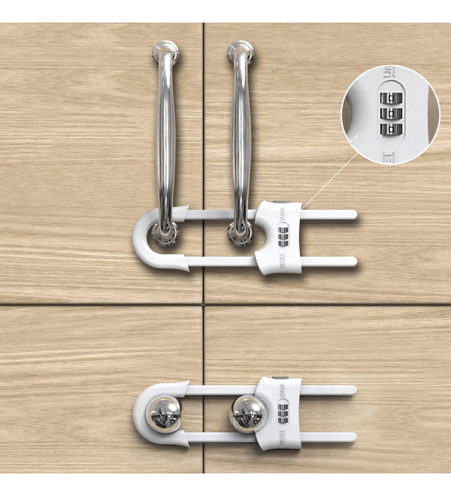 4 PACK Baby Safety Sliding Cabinet Door Code Locks Child Proof Cupboard Adjustable U-Shaped Locks Cabinet Latches for Knob Handle Drawers (White) - Buy Online on GoSupps.com
