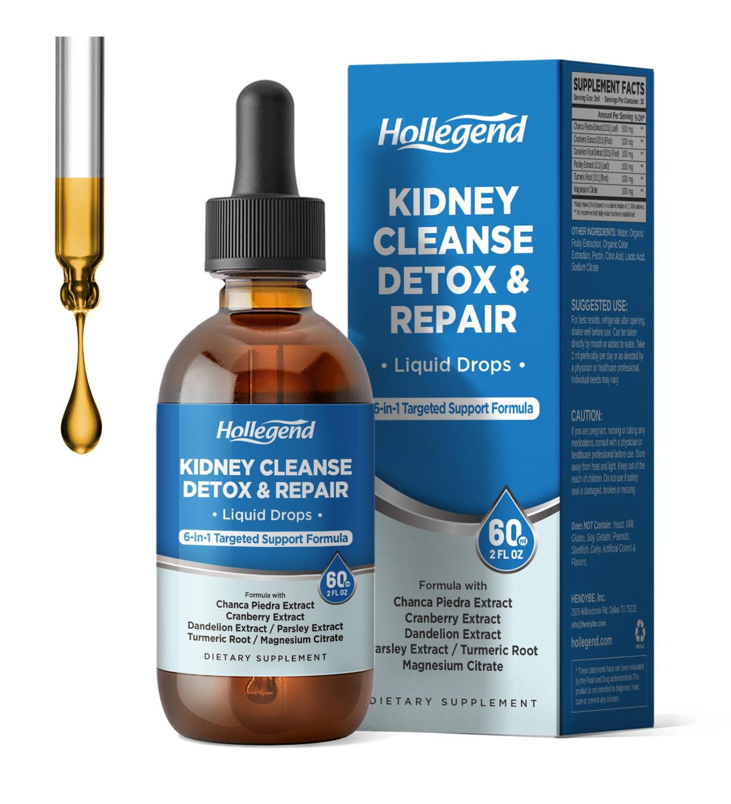 HOLLEGEND Kidney Cleanse Detox & Repair Liquid Drops Kidney Liver Support Supplement for Women & Men w/Chanca Piedra Cranberry Urinary Tract Bladder Support Vegan Non-GMO 2 Fl Oz - Buy Online on GoSupps.com