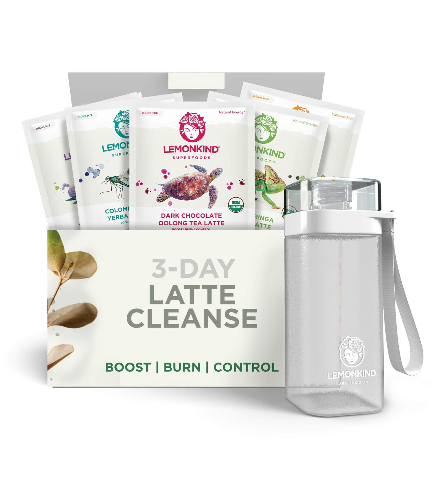 Organic 3-Day Fat-Burn Cleanse with 15 Vegan Lattes & Blender Bottle - Plant-Based, Gluten-Free for Weight Loss Jumpstart & Detox - Buy Online on GoSupps.com