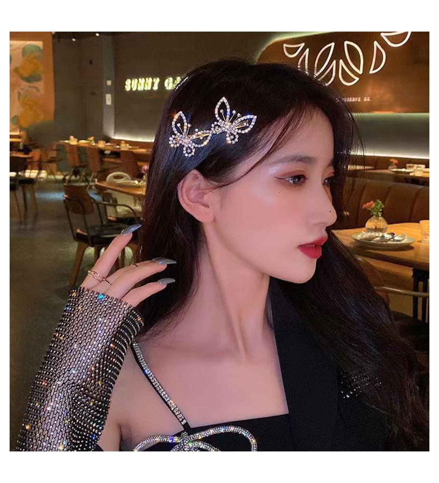 Iaceble Rhinestone Butterfly Hairclip - Gold Crystal Hair Barrette for Weddings & Bridal - Women's Decorative Accessories - Buy Online on GoSupps.com