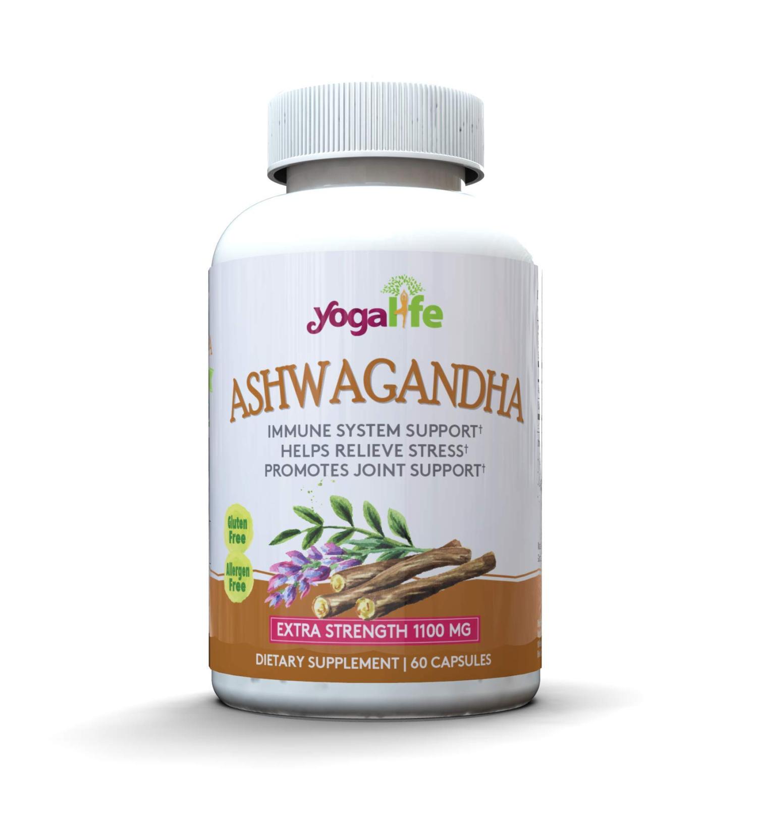 Yoga Life Ashwagandha Capsules - Immune System & Stress Support - 1100mg High Potency - 60 Capsules - Buy Online on GoSupps.com