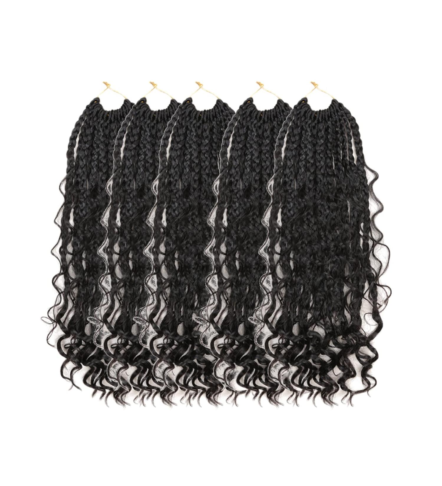 Melisay Box Braids Crochet Hair Extensions - 5 Packs Curly 50.8 cm Synthetic Afro Kinky Braiding Hair for Black Women - Passion Twist & Goddess Faux Locs - Color 1B - Buy Online on GoSupps.com