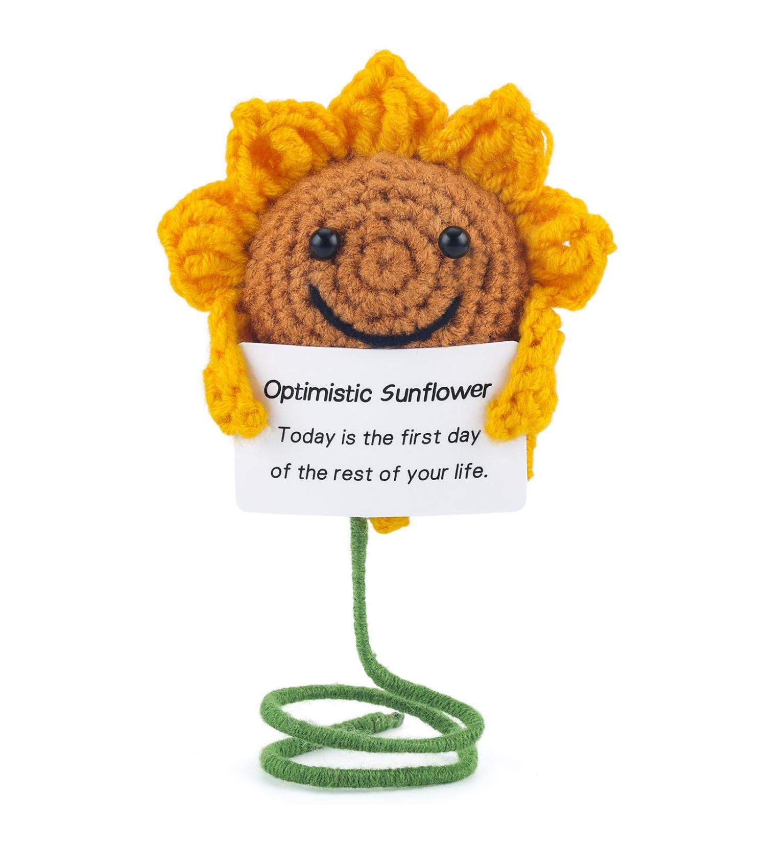 ZWJZMC Mini Funny Positive Sunflower Cute Knitted Sunflower with Positive Card Creative Wool Crochet Inspirational Cheer Up Birthday Bridesmaid Proposal Gifts for Wife Mom Grandma Girlfriends - Buy Online on GoSupps.com