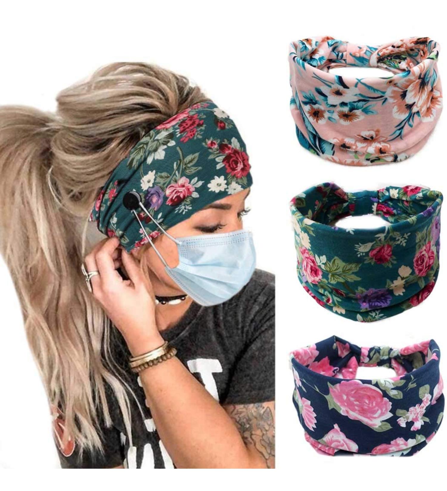 Boho Button Headband Set - 3pcs | Wide Stretchy Knotted Headwear for Women and Girls | Perfect for Gym, Yoga, and Daily Use - Buy Online on GoSupps.com