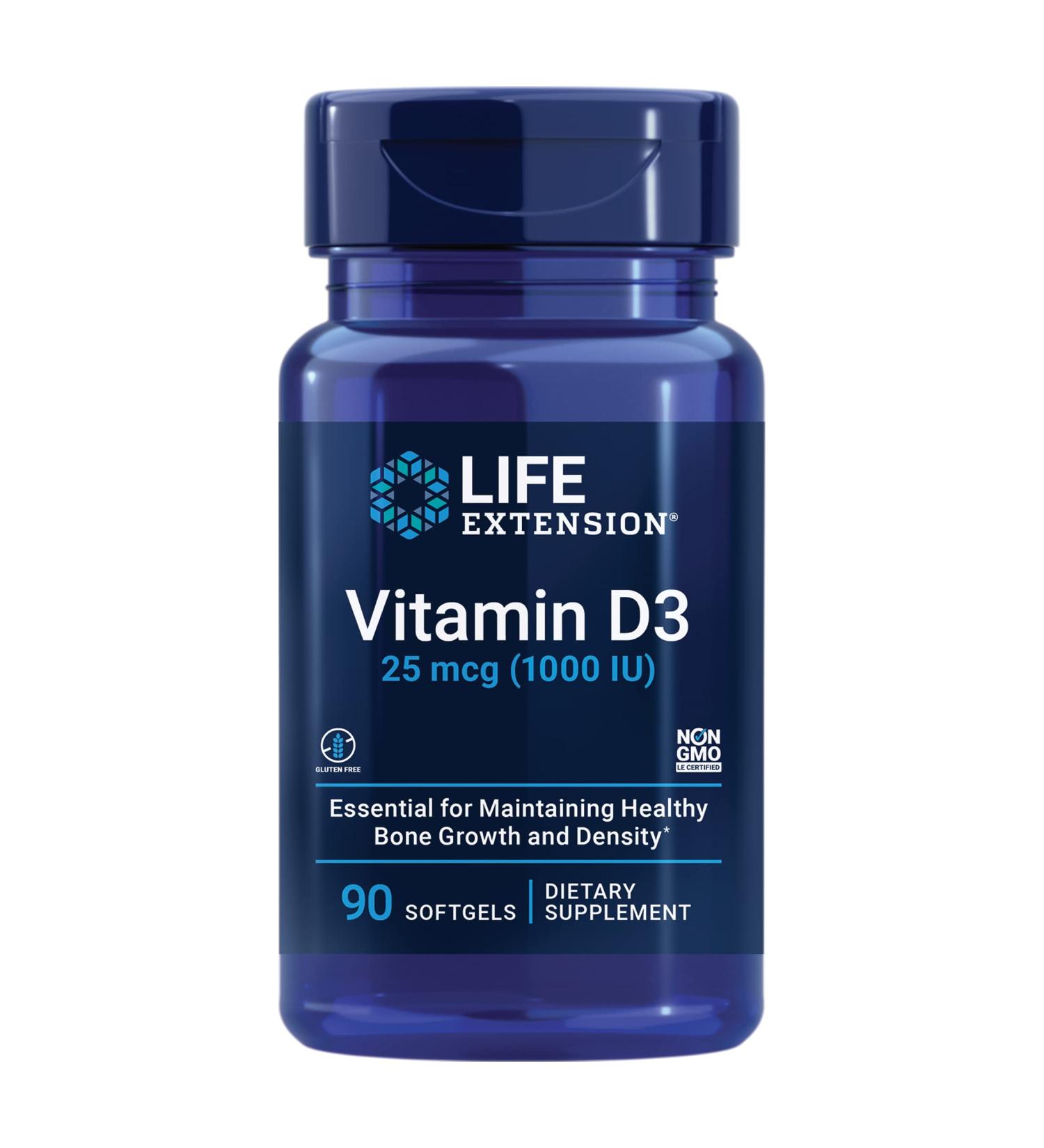 Life Extension Vitamin D3 25 mcg (1000 IU) Softgels for Bone & Immune Health - Non-GMO - Gluten Free - 90 Count - Buy Online on GoSupps.com