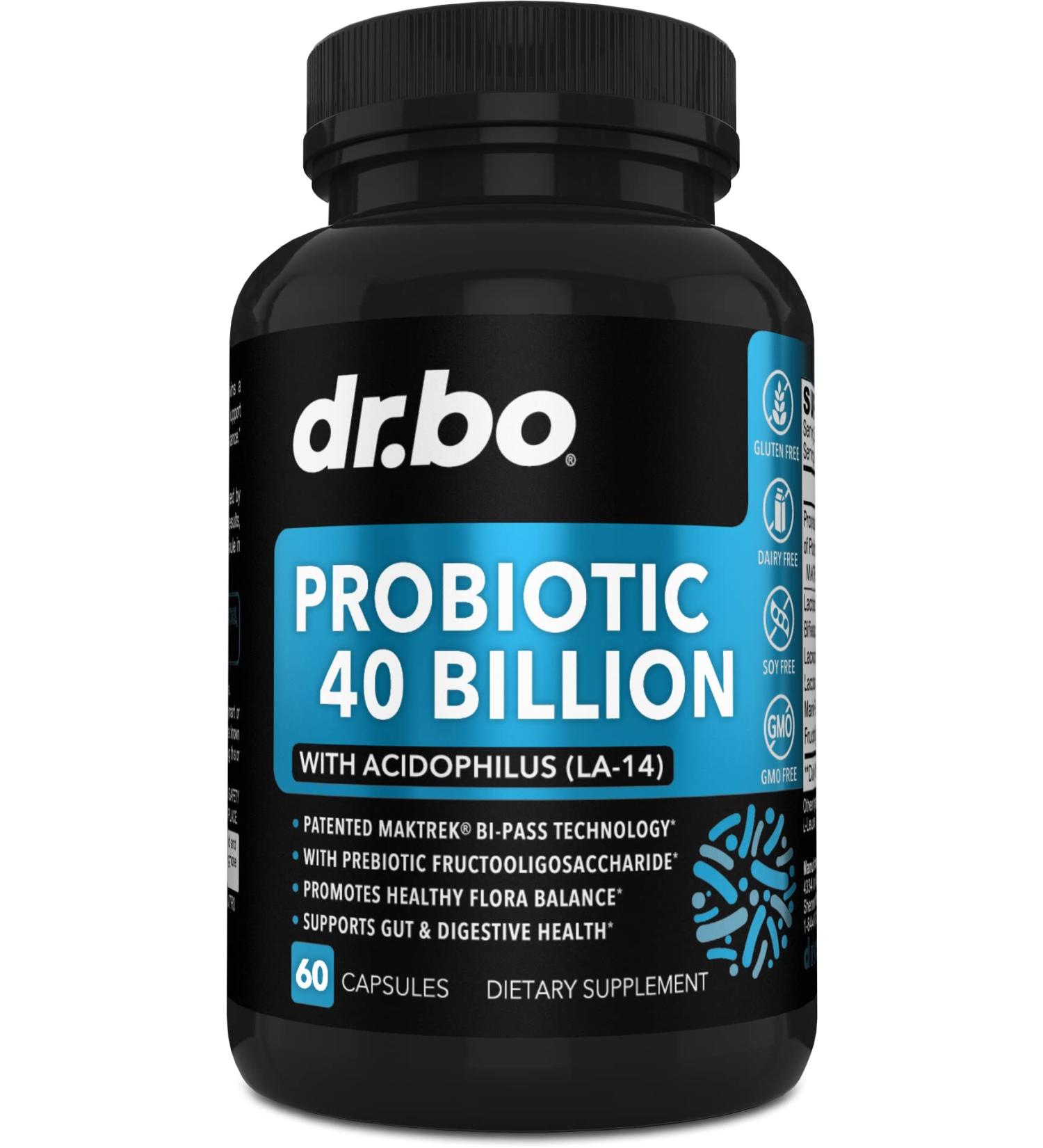 Probiotic 40 Billion CFU Supplement - Lactobacillus Acidophilus Probiotics for Women & Men Capsules - Gluten Free Probiotics for Digestive Health Pills with Bifidobacterium Plantarum Paracasei FOS - Buy Online on GoSupps.com