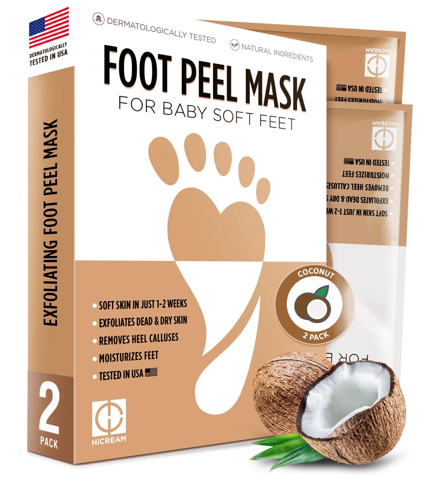 Hicream Coconut Foot Peel Mask - 2 Pairs for Cracked Heels & Dead Skin Removal - Buy Online on GoSupps.com