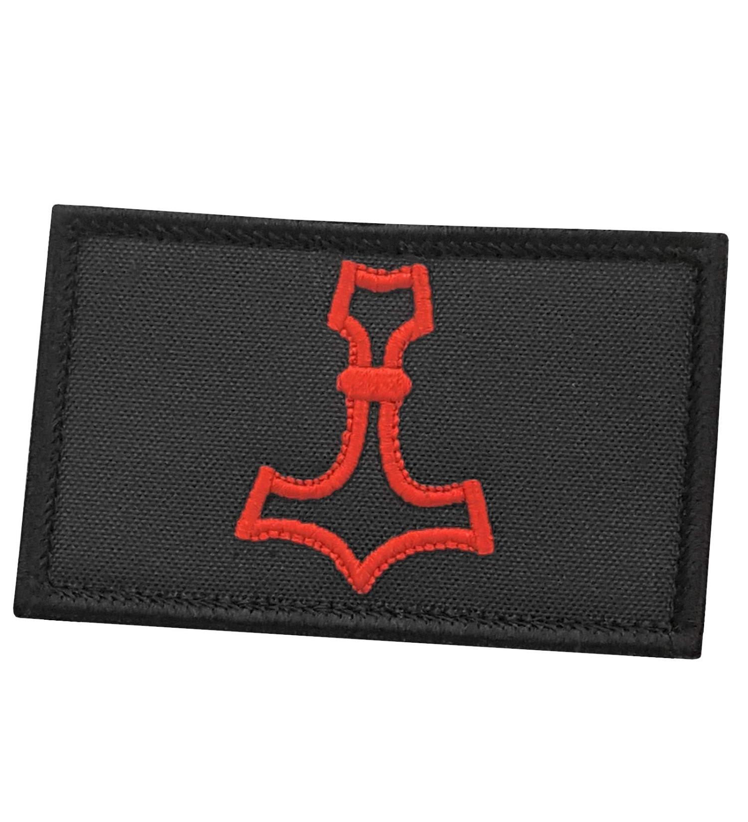 Mjolnir 2x3.25 Thor Hammer Black and Red Norse Viking Morale Tactical Military Touch Fastener Patch