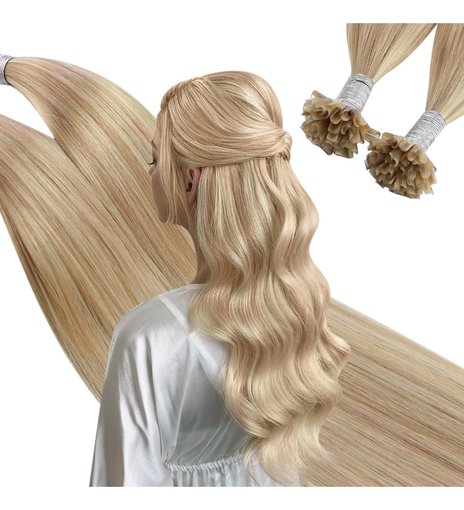 UGEAT Light Blonde and Ash Blonde U Tip Hair Extensions | 22 Real Hair Bondings | 50g 50 Pieces | Premium Quality Hair Extensions - Buy Online on GoSupps.com