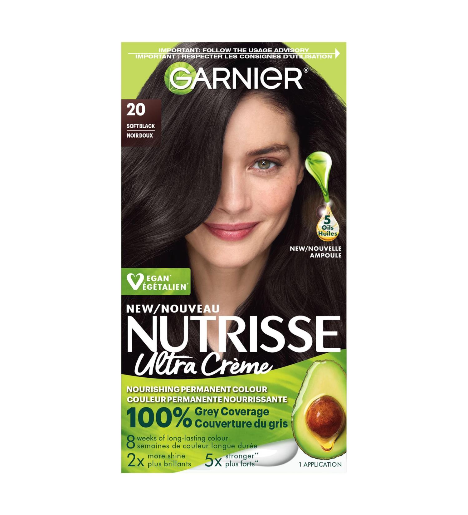 Garnier Nutrisse Ultra Cr me Permanent Hair Dye 100% Grey Coverage Vegan Formula Nourished Hair Long-Lasting Rich Colour 20 Soft Black 1 Application Packaging May Vary Regular Pack (Pack of 1) 20 Soft Black - Buy Online on GoSupps.com