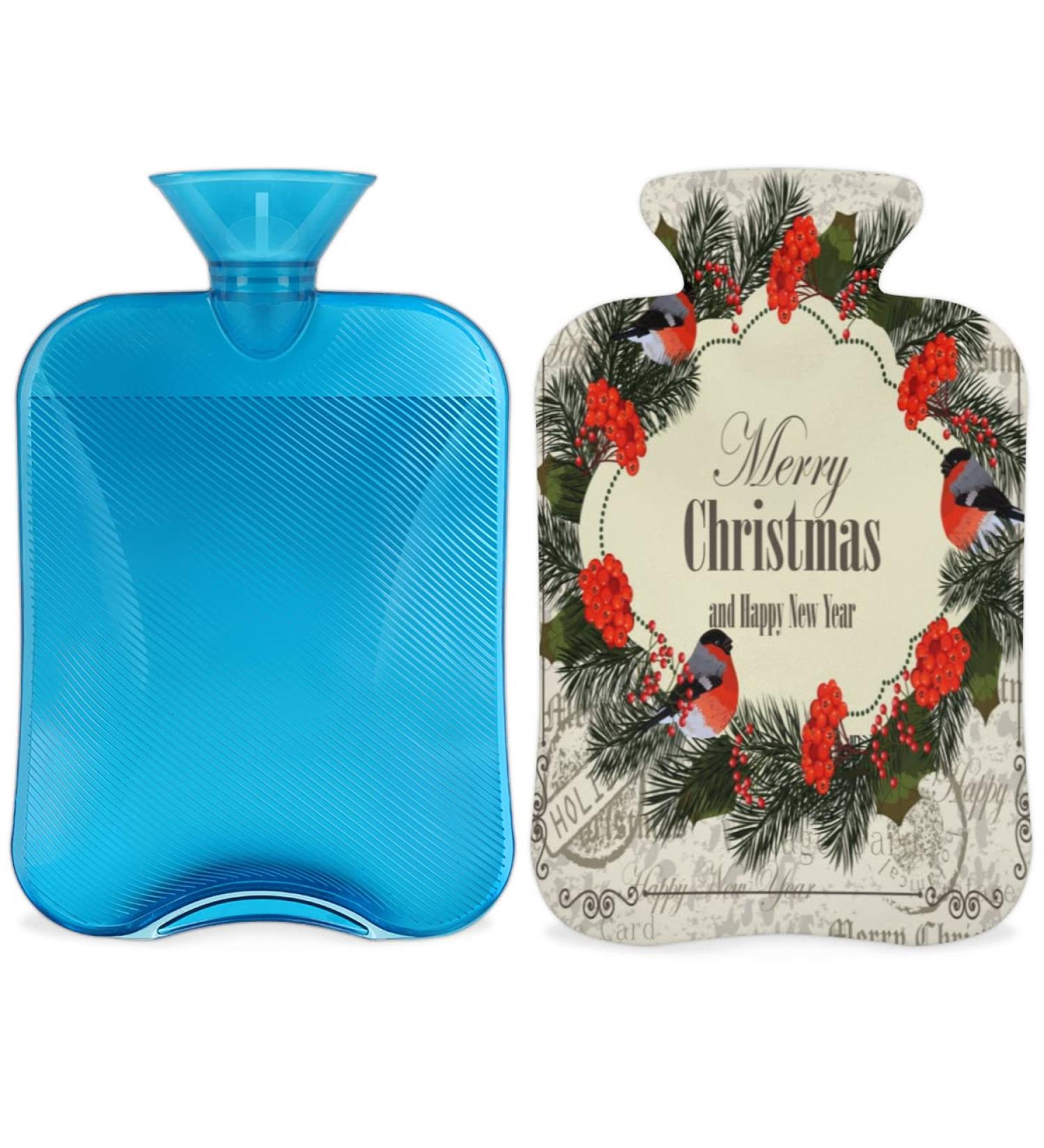 Merry Christmas Hot Water Bottle with Fluffy Cover - 2L Cozy Pain Relief for Back Neck & Shoulders - Buy Online on GoSupps.com
