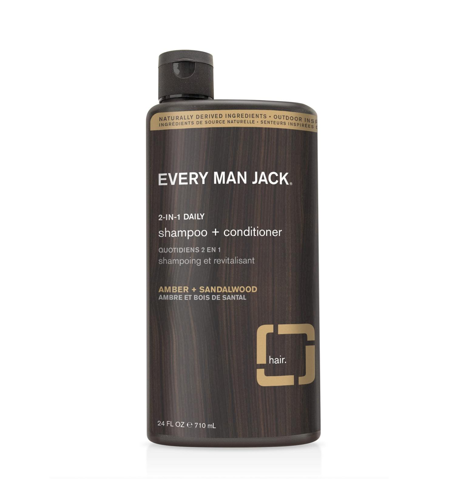 Every Man Jack 2-in-1 Shampoo + Conditioner - Amber + Sandalwood | For All Hair Types | 24oz | Cruelty-Free & Naturally Derived - Buy Online on GoSupps.com