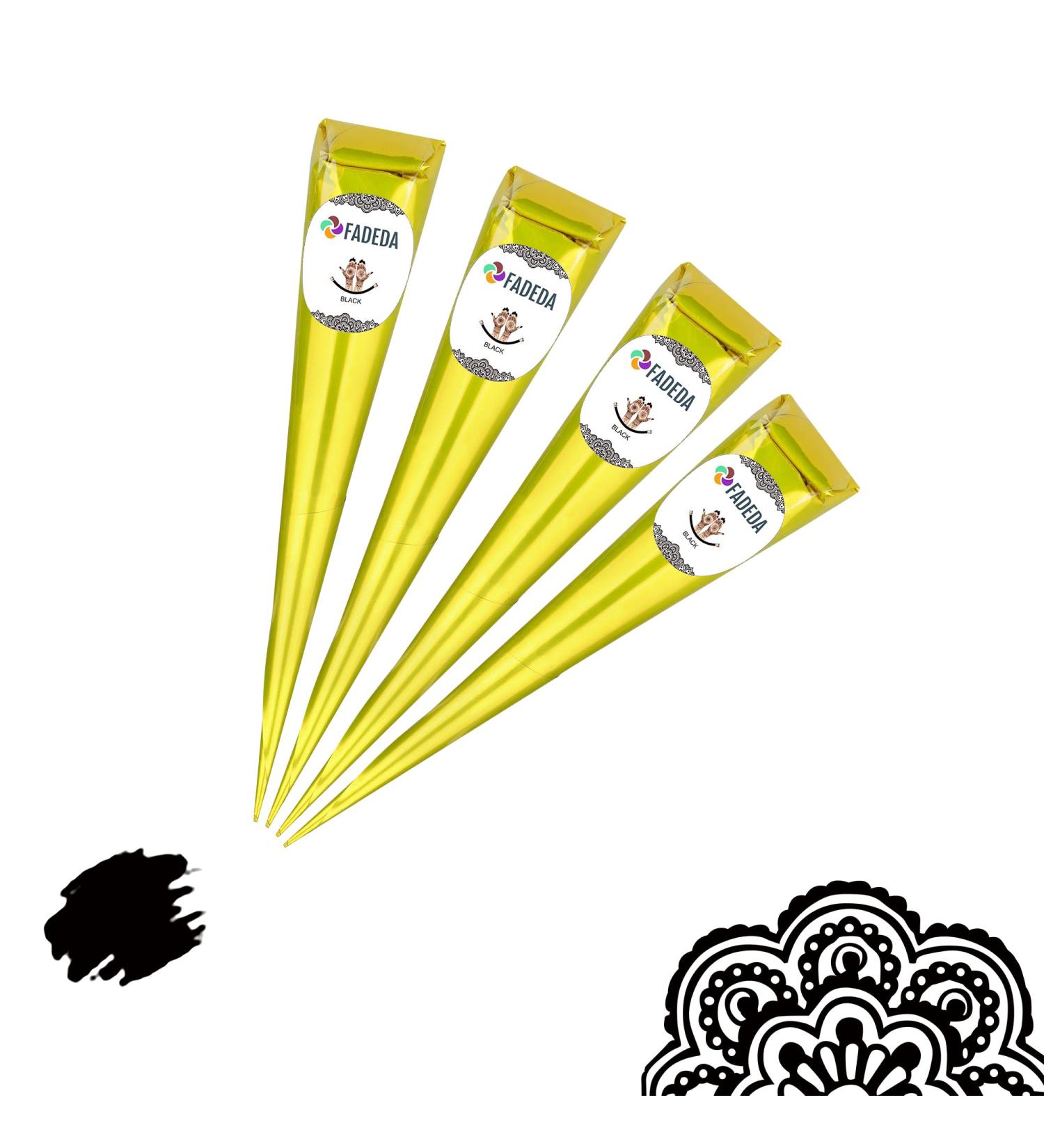  FADEDA FADEDA Set of 4 Henna Cones - 4 x 25g of Natural Paste - Black - 100% Plant-Based - Ready to Use and PPD-Free - Vegan - Buy Online on GoSupps.com