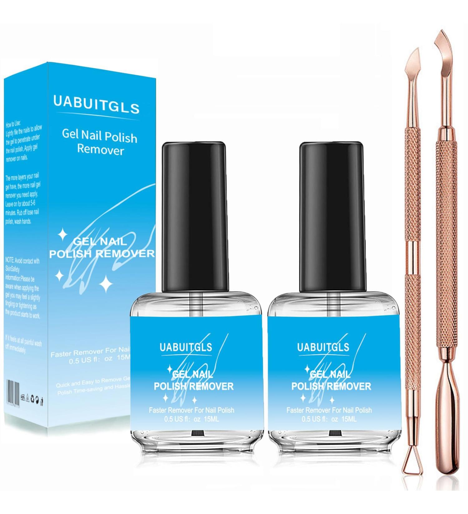 Buy Gel Nail Polish Remover 2 Pack - Non-Irritating Ultra-Powerful with Cuticle Pusher & Scraper | International Shipping Available - Buy Online on GoSupps.com