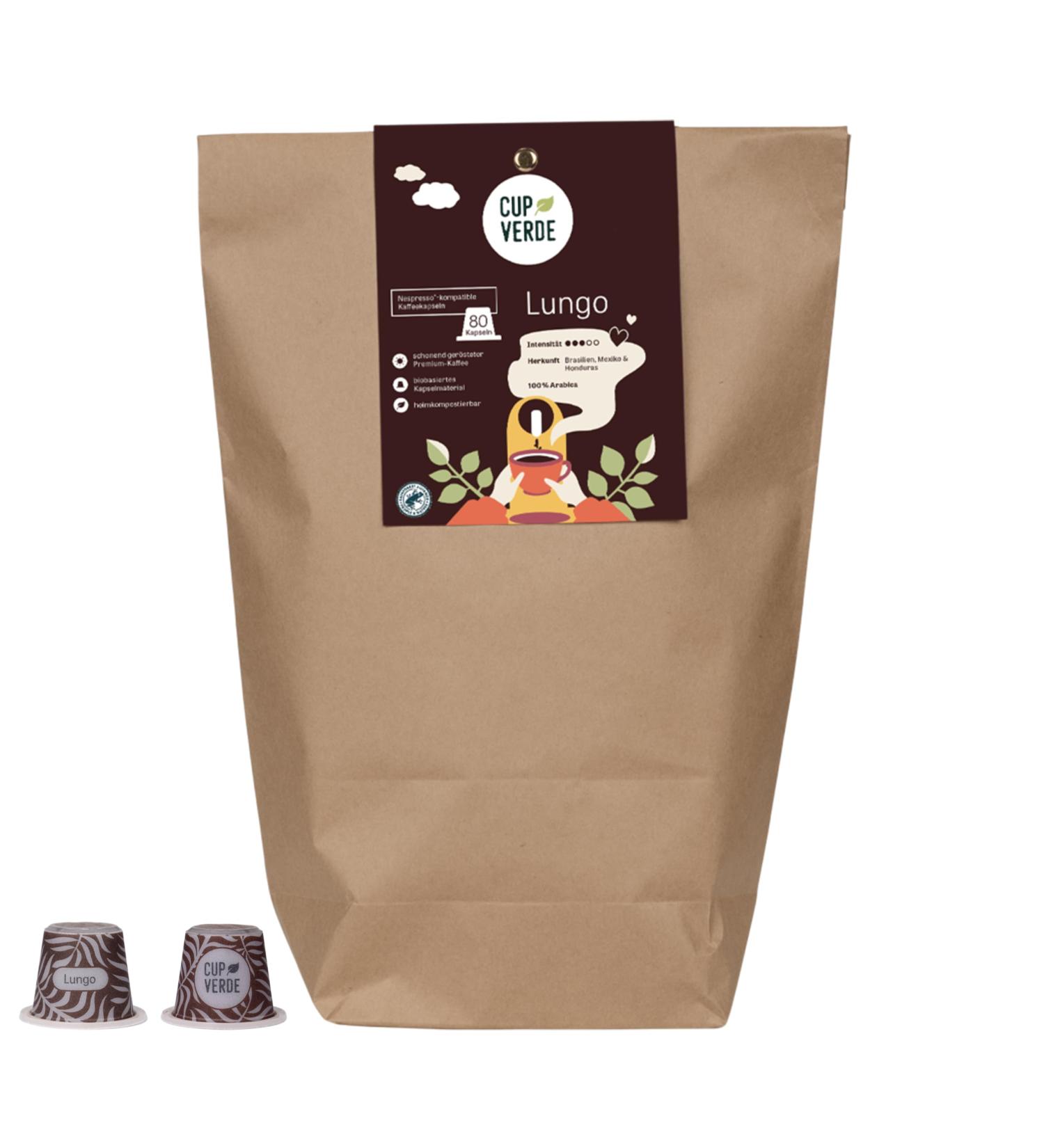  Cup Verde CUP VERDE Pack of 80 Lungo coffee capsules compatible with Nespresso* delicately aromatic home compostable Arabica gently roasted - Buy Online on GoSupps.com