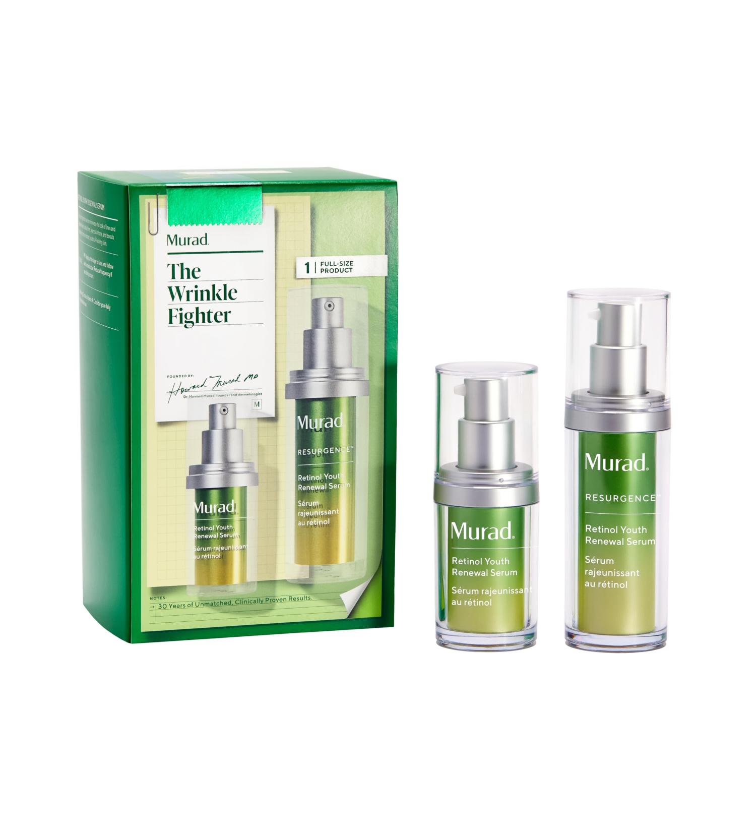 Murad The Wrinkle Fighter 2 Piece ($141 Value) - Retinol Youth Renewal Kit (Full + Travel Size) Tri Active Retinol Swertia & Hyaluronic Acid Fast Acting Anti Aging Serum Firms & Smooths Skin - Buy Online on GoSupps.com